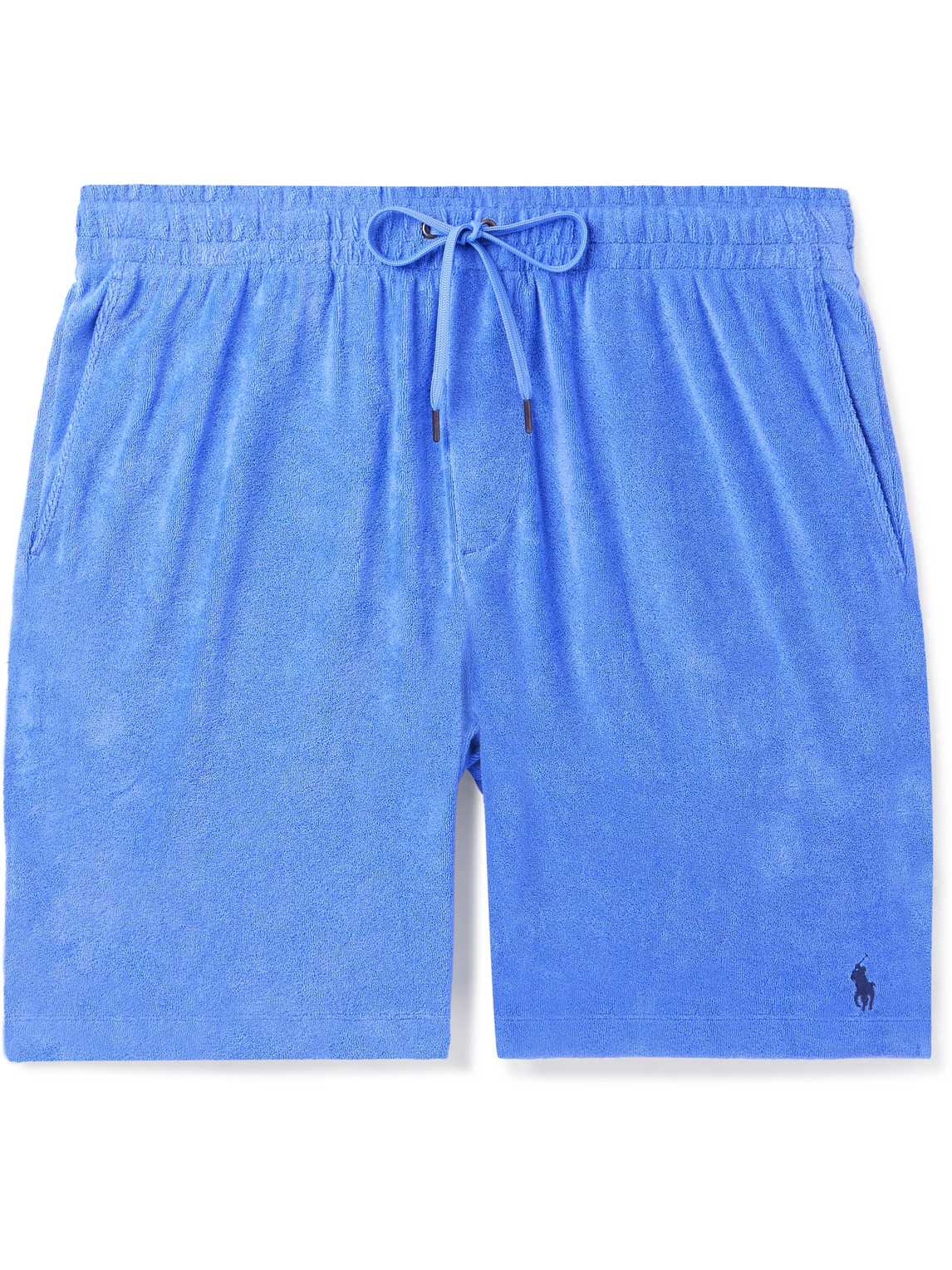 Polo Ralph Lauren Straight-leg Logo-embroidered Cotton-blend Terry Drawstring Shorts In Blue