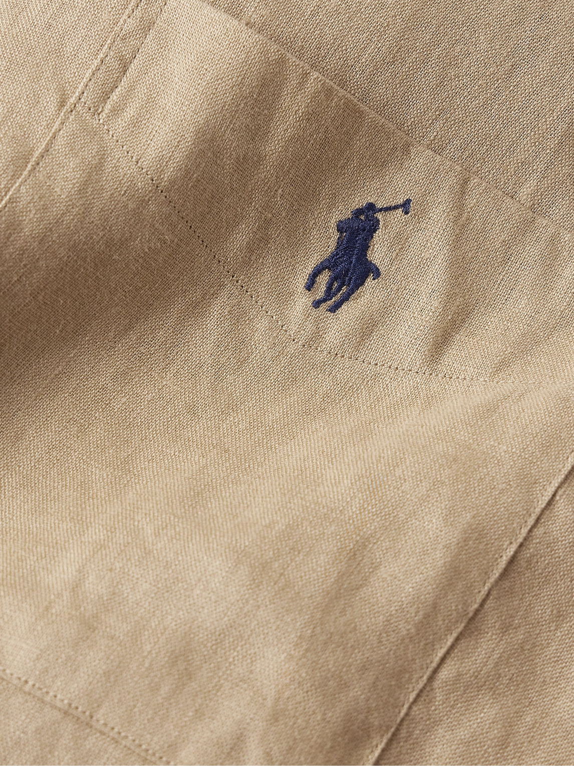 Shop Polo Ralph Lauren Clady Convertible-collar Logo-embroidered Linen Shirt In Brown