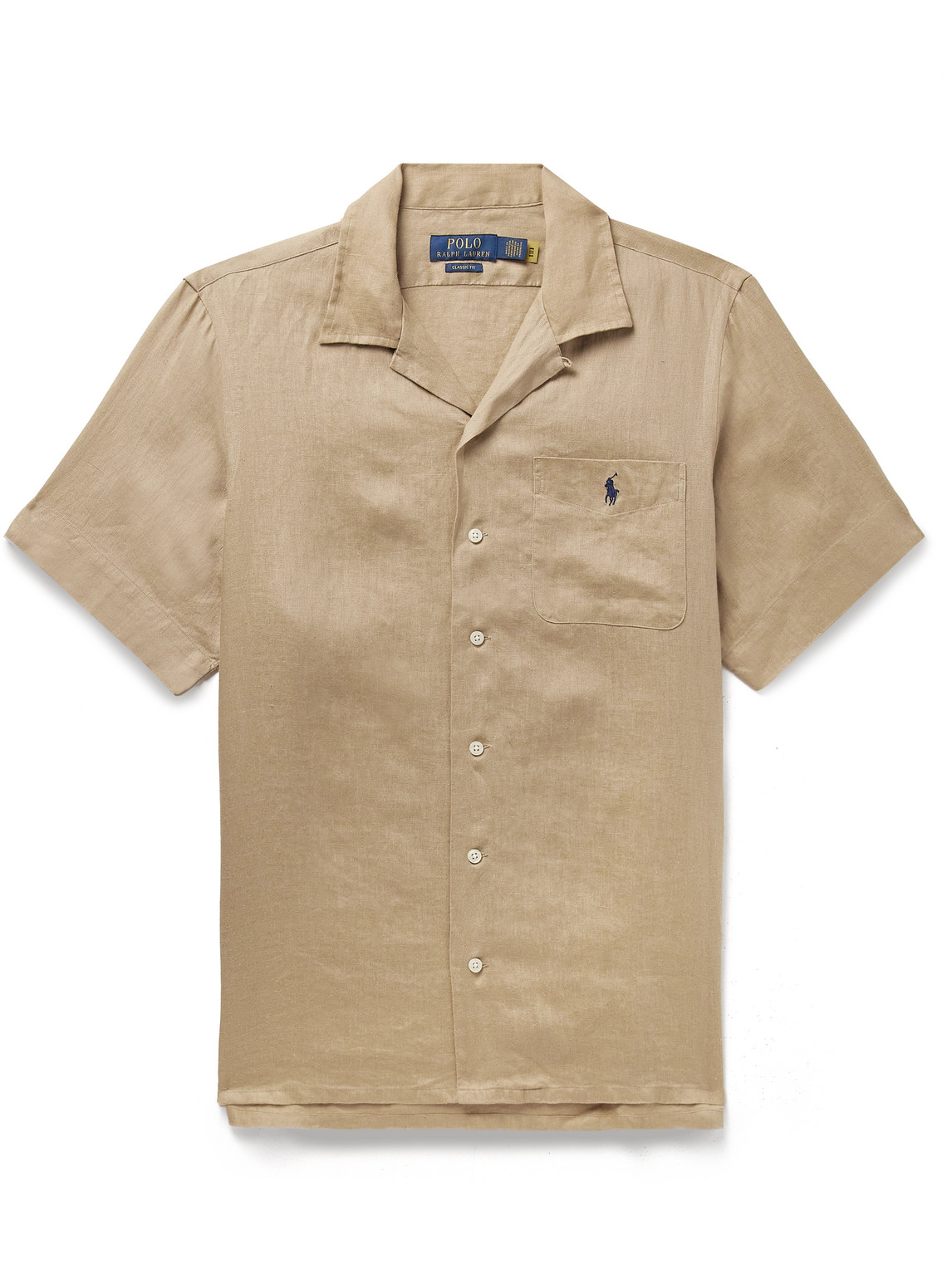 Shop Polo Ralph Lauren Clady Convertible-collar Logo-embroidered Linen Shirt In Brown