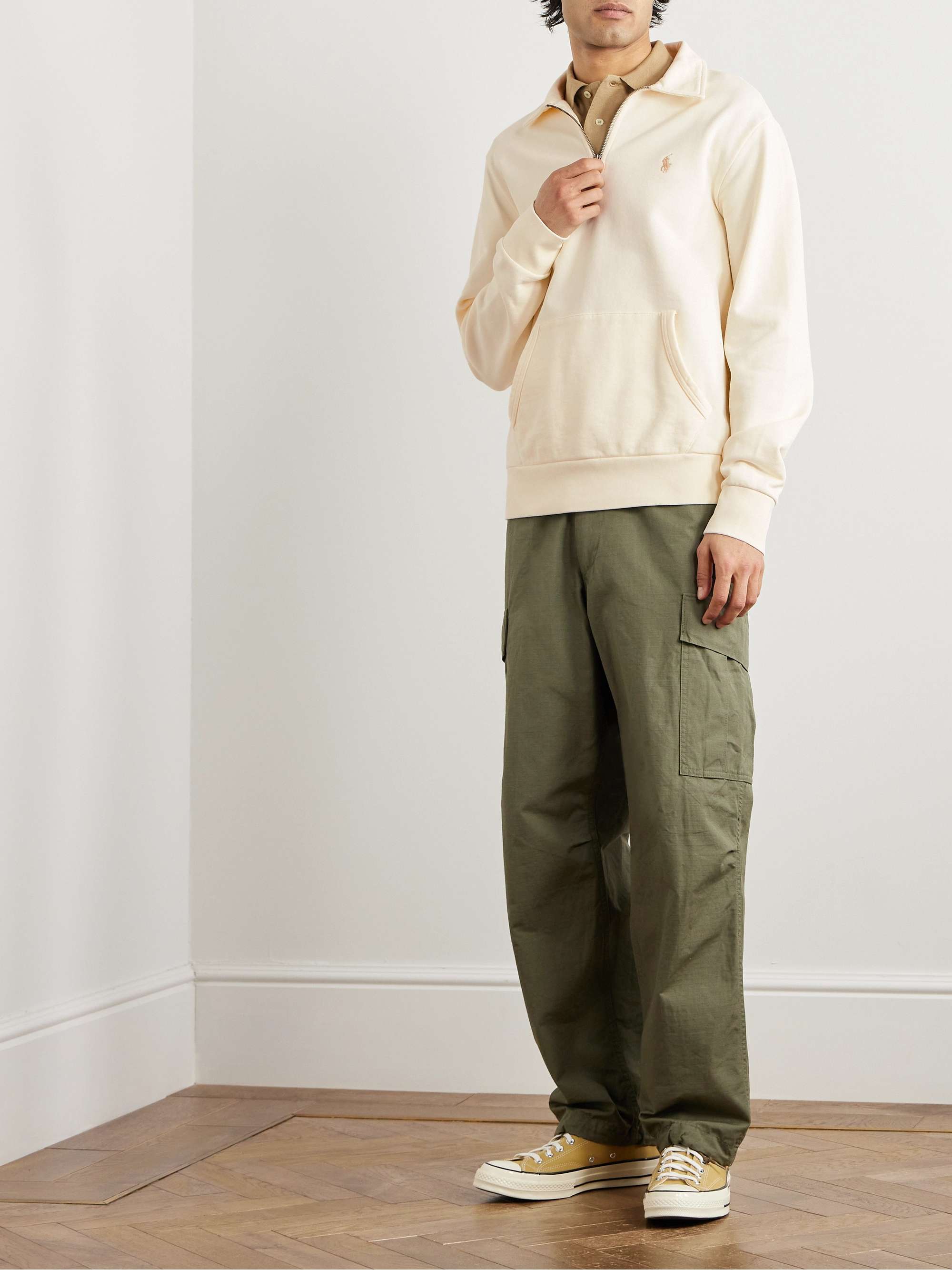 Logo Embroidered Cotton Jersey Half Zip Sweatshirt