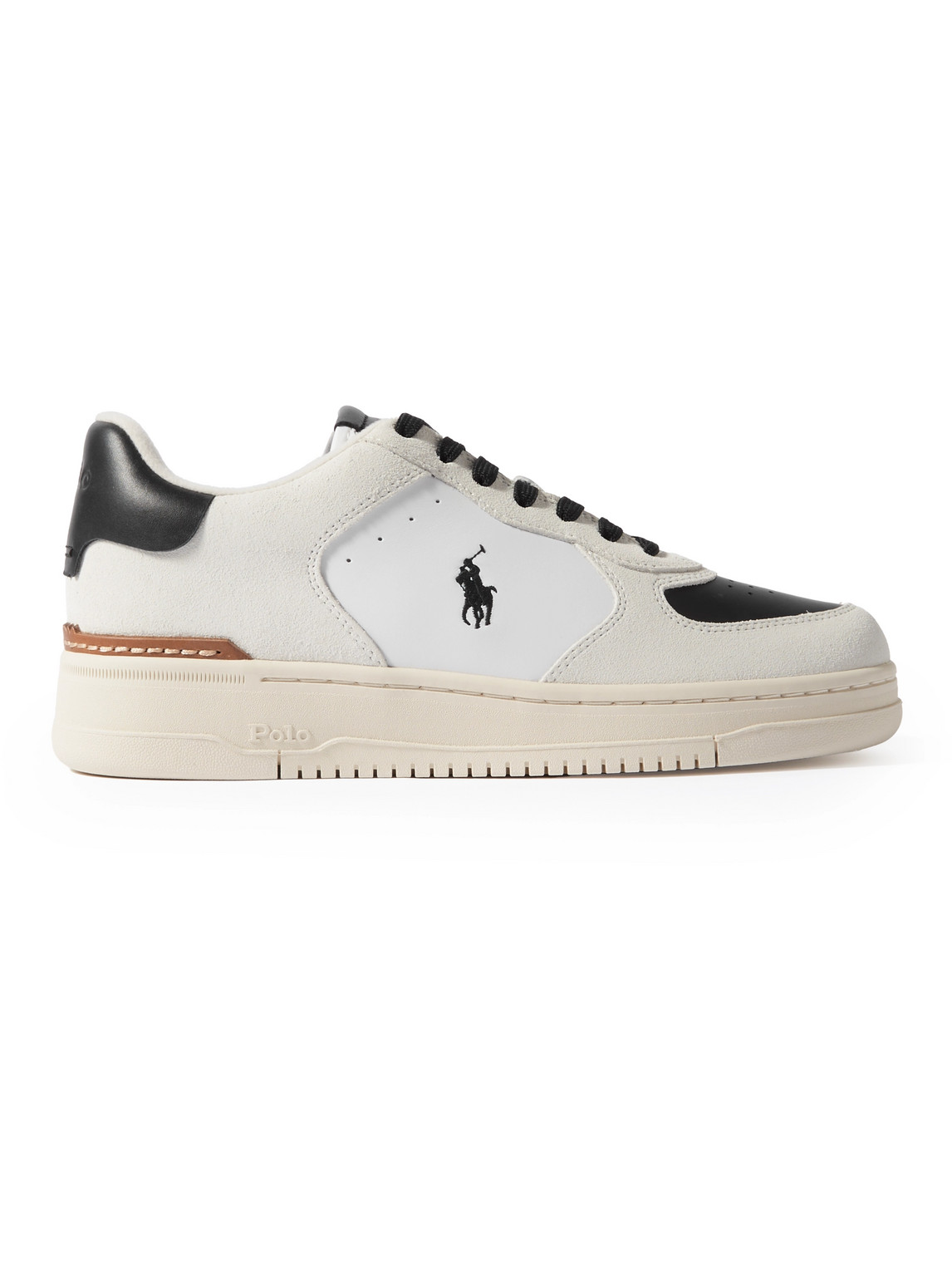 POLO RALPH LAUREN MASTERS COURT LOGO-EMBROIDERED LEATHER AND SUEDE SNEAKERS