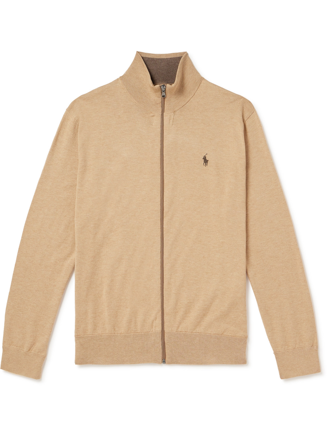 Polo Ralph Lauren Logo-embroidered Cotton Zip-up Sweater In Brown