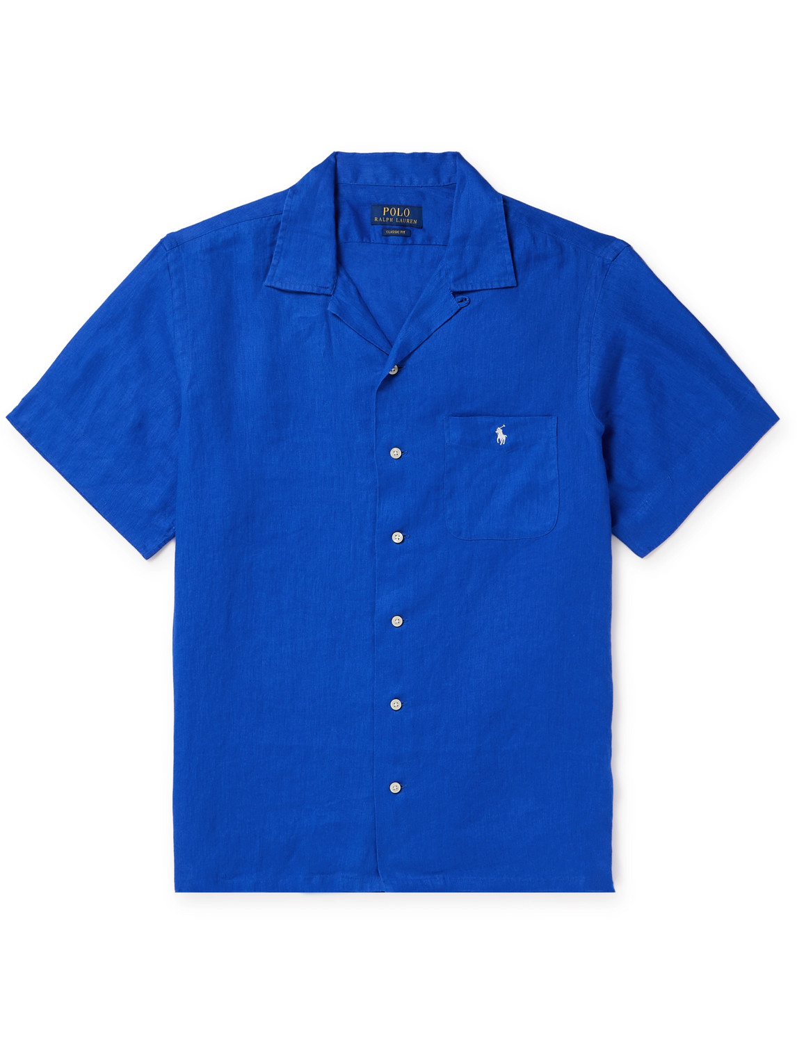 Polo Ralph Lauren Convertible-collar Logo-embroidered Linen Shirt In Blue