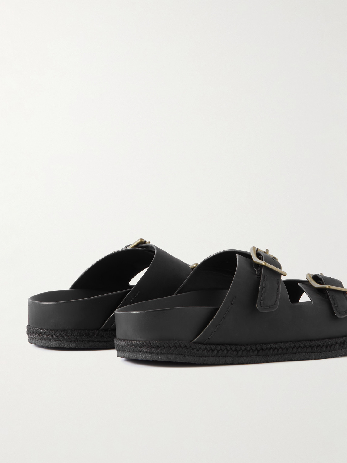 Shop Polo Ralph Lauren Turbach Jute-trimmed Leather Sandals In Black