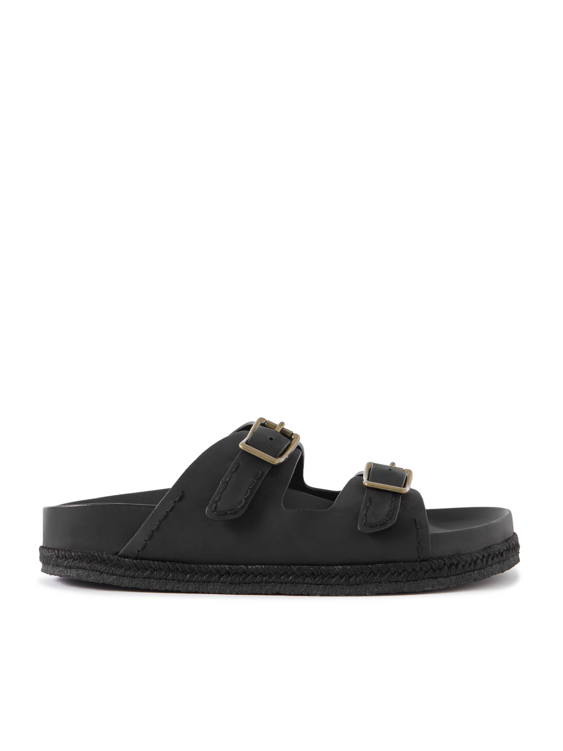 Polo Ralph Lauren Turbach Jute-trimmed Leather Sandals In Black
