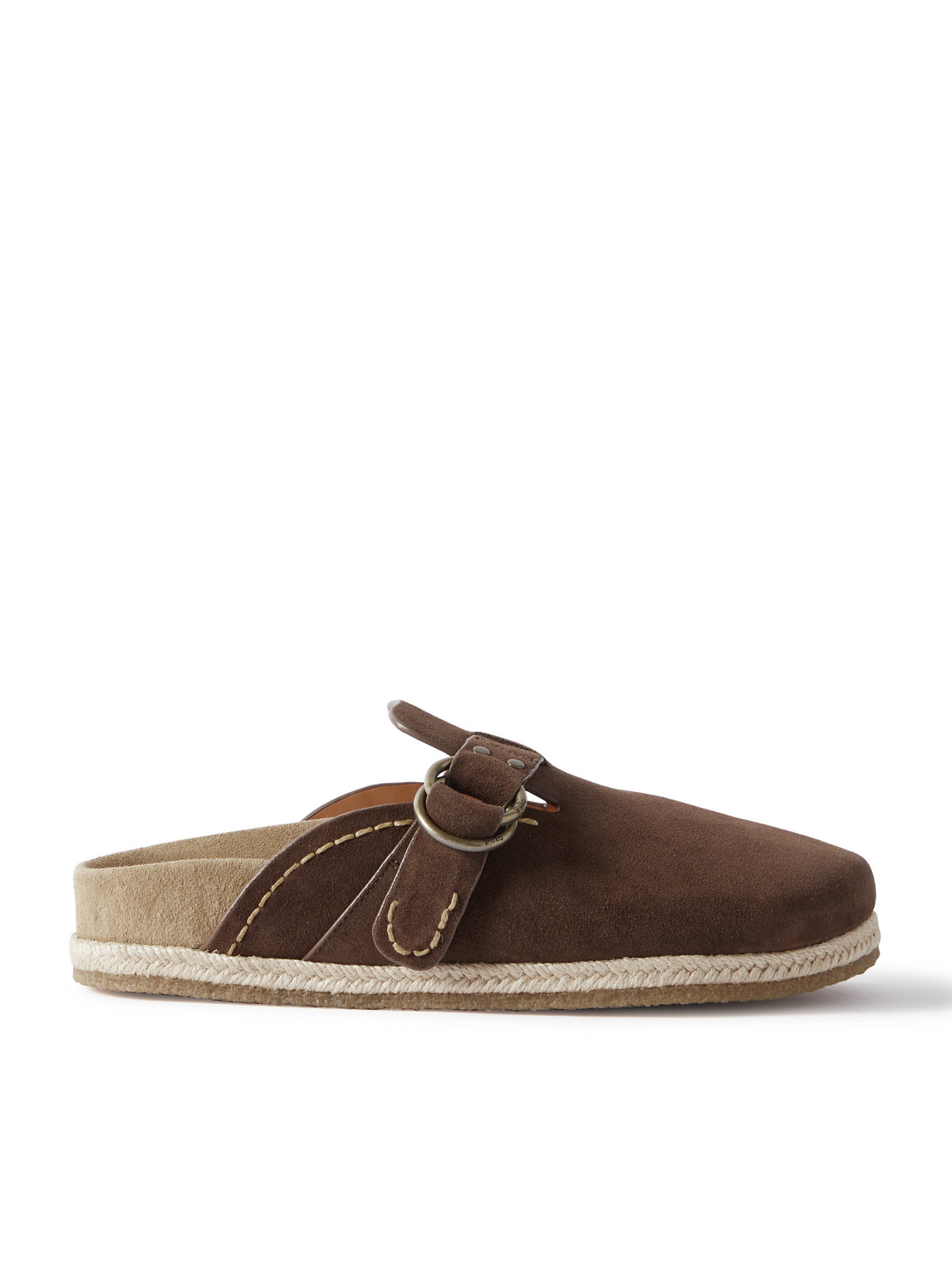 Polo Ralph Lauren Turbach Jute-trimmed Suede Clogs In Brown