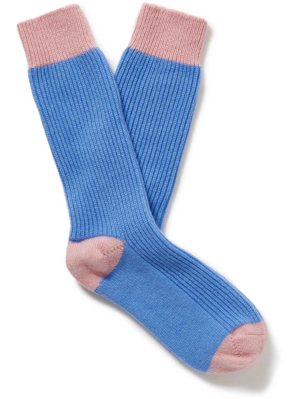 Guest In Residence Two-tone Ribbed Cashmere Socks In Blue