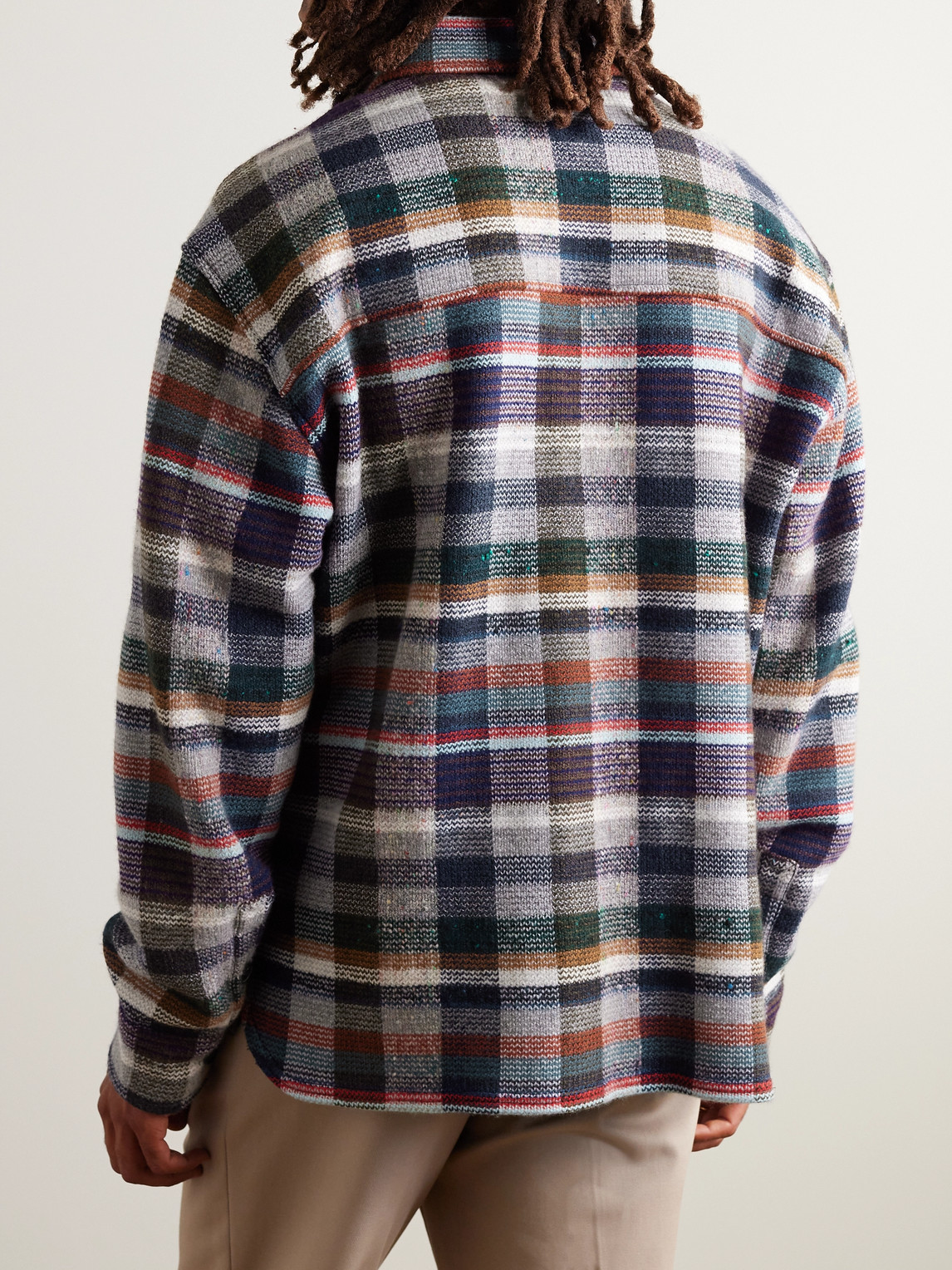 Shop Missoni Checked Wool-blend Overshirt In Blue