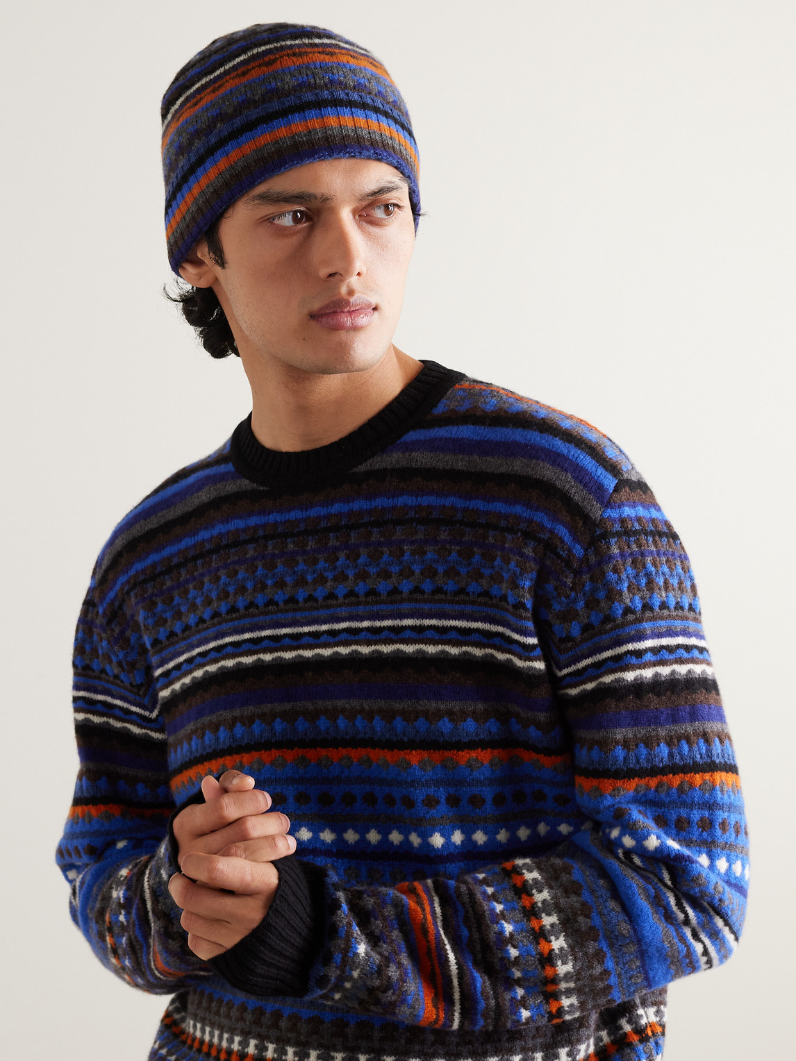 Shop Missoni Wool-jacquard Beanie In Blue