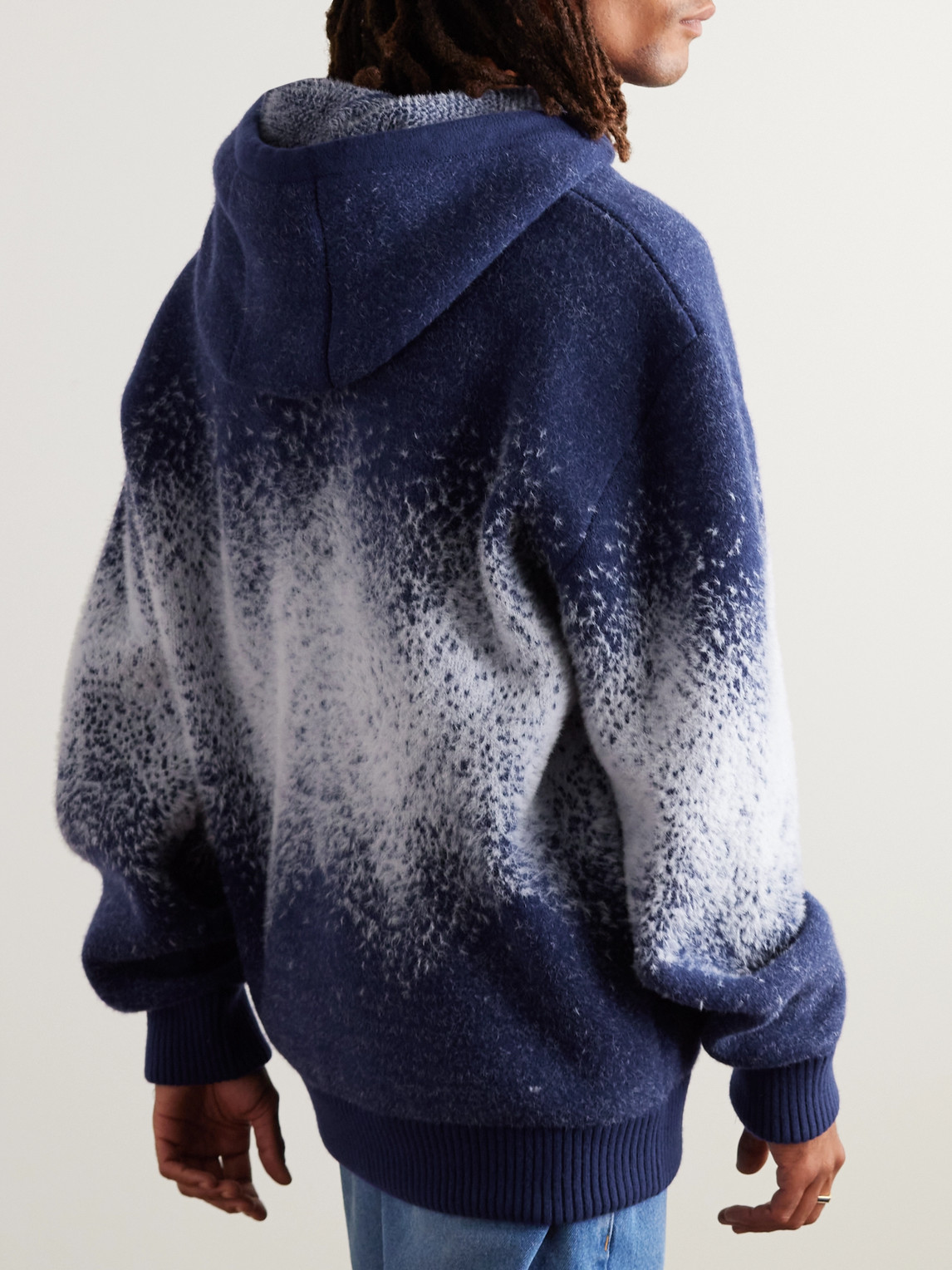 Shop Missoni Jacquard-knit Wool Hoodie In Blue