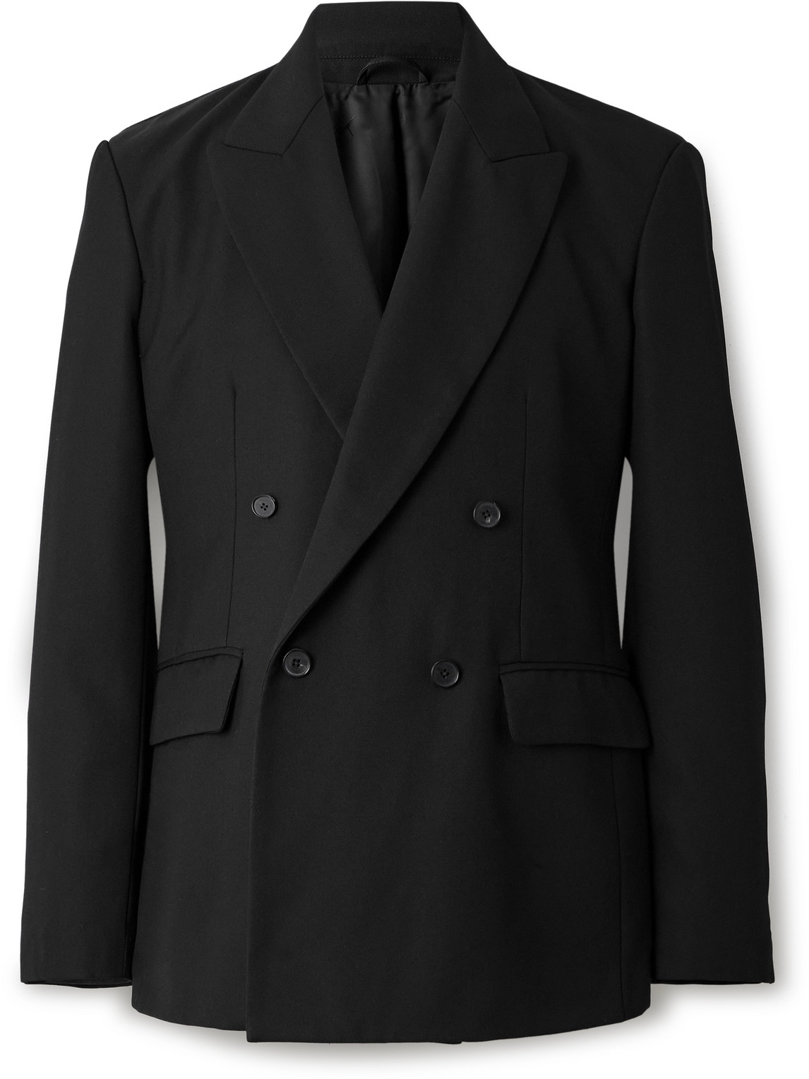 Second / Layer Double-breasted Wool-twill Blazer In Black