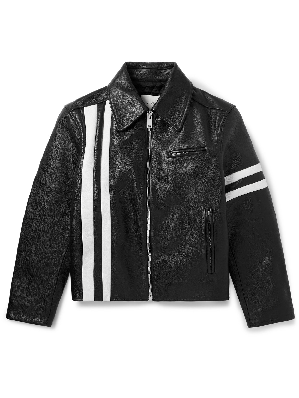 SECOND / LAYER PADOVA RACER STRIPED FULL-GRAIN LEATHER JACKET