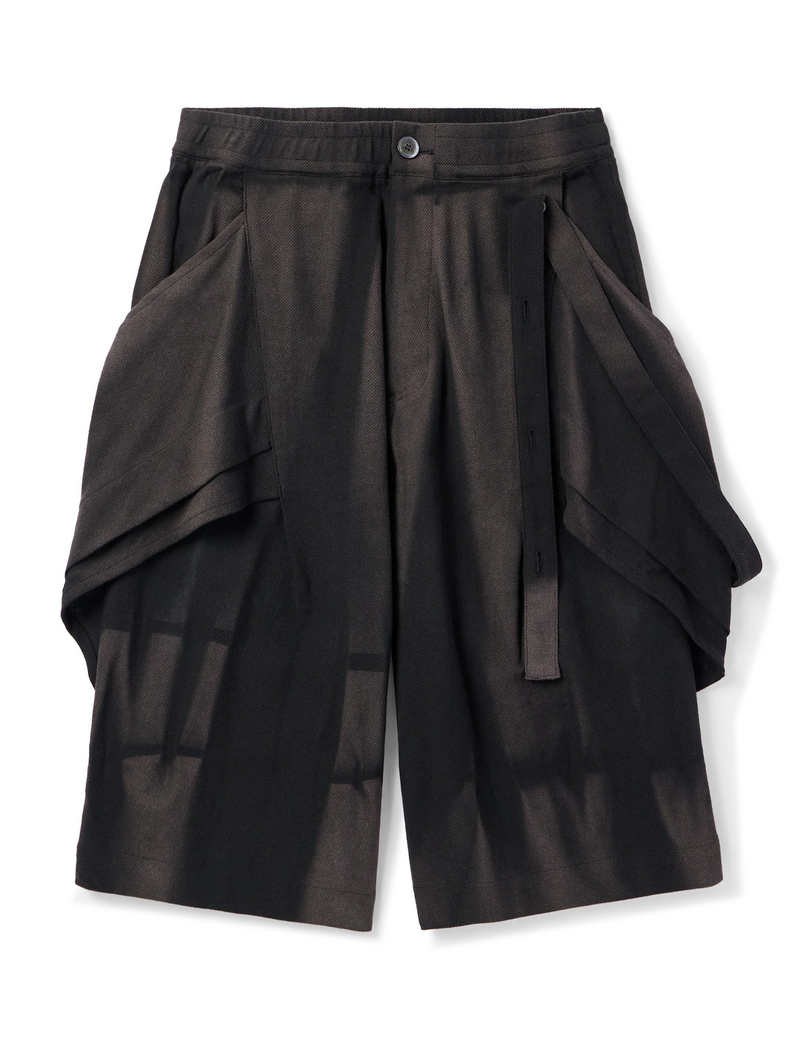 Jiyongkim Bleached Layered Cotton-twill Cropped Cargo Trousers In Black