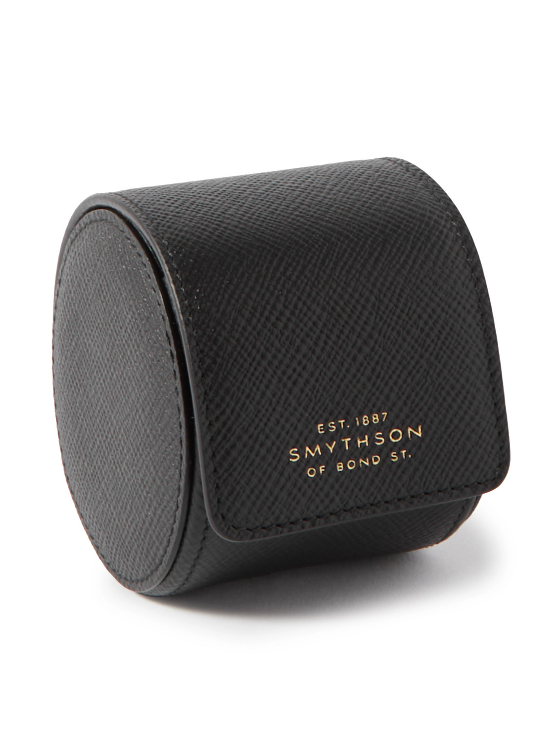 Smythson Panama Cross-grain Leather Watch Roll In Black