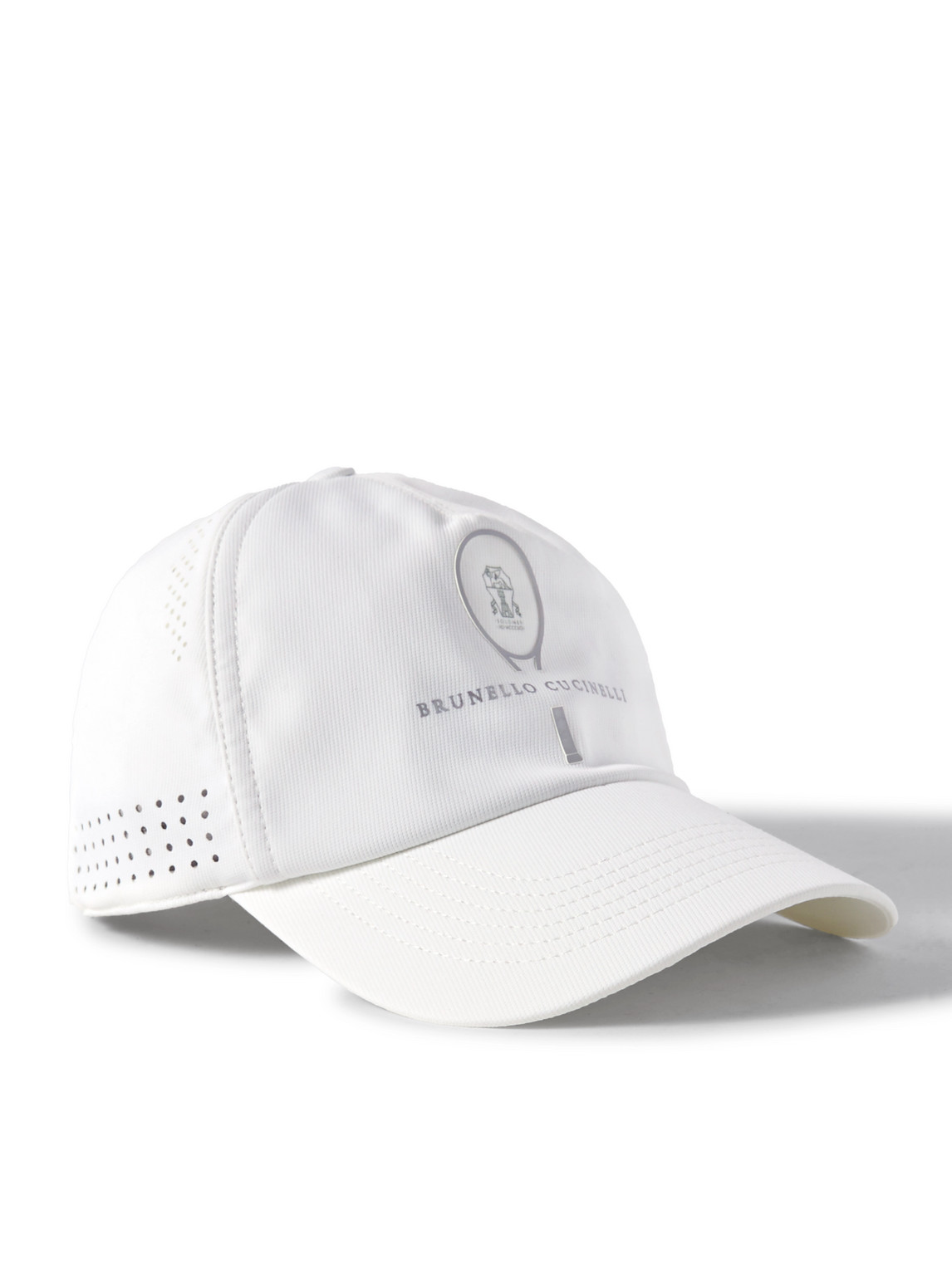 Brunello Cucinelli Perforated Logo-print Stretch-shell Baseball Cap In White