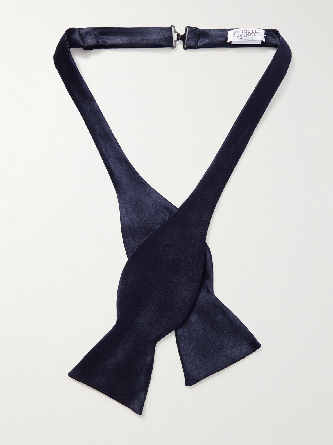 Shop Brunello Cucinelli Self-tie Duchesse Cotton And Silk-blend Satin Bow Tie In Blue