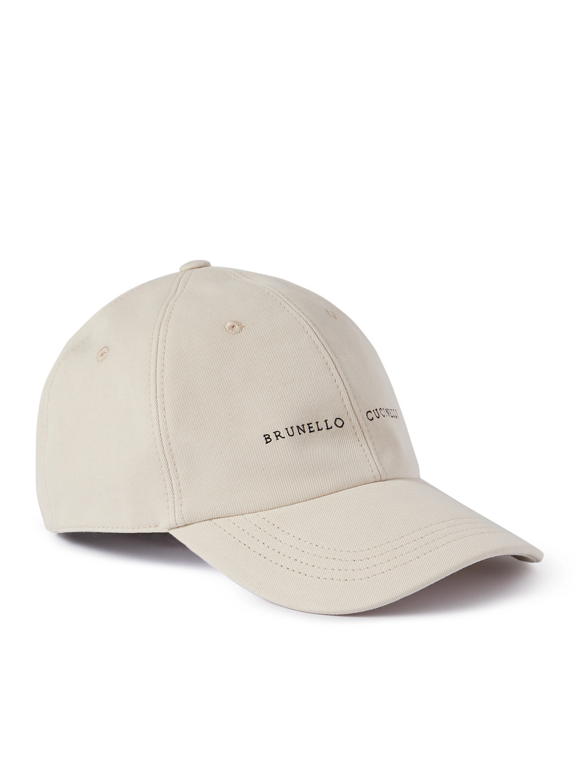 Brunello Cucinelli Logo-embroidered Leather-trimmed Cotton-gabardine Baseball Cap In Neutrals