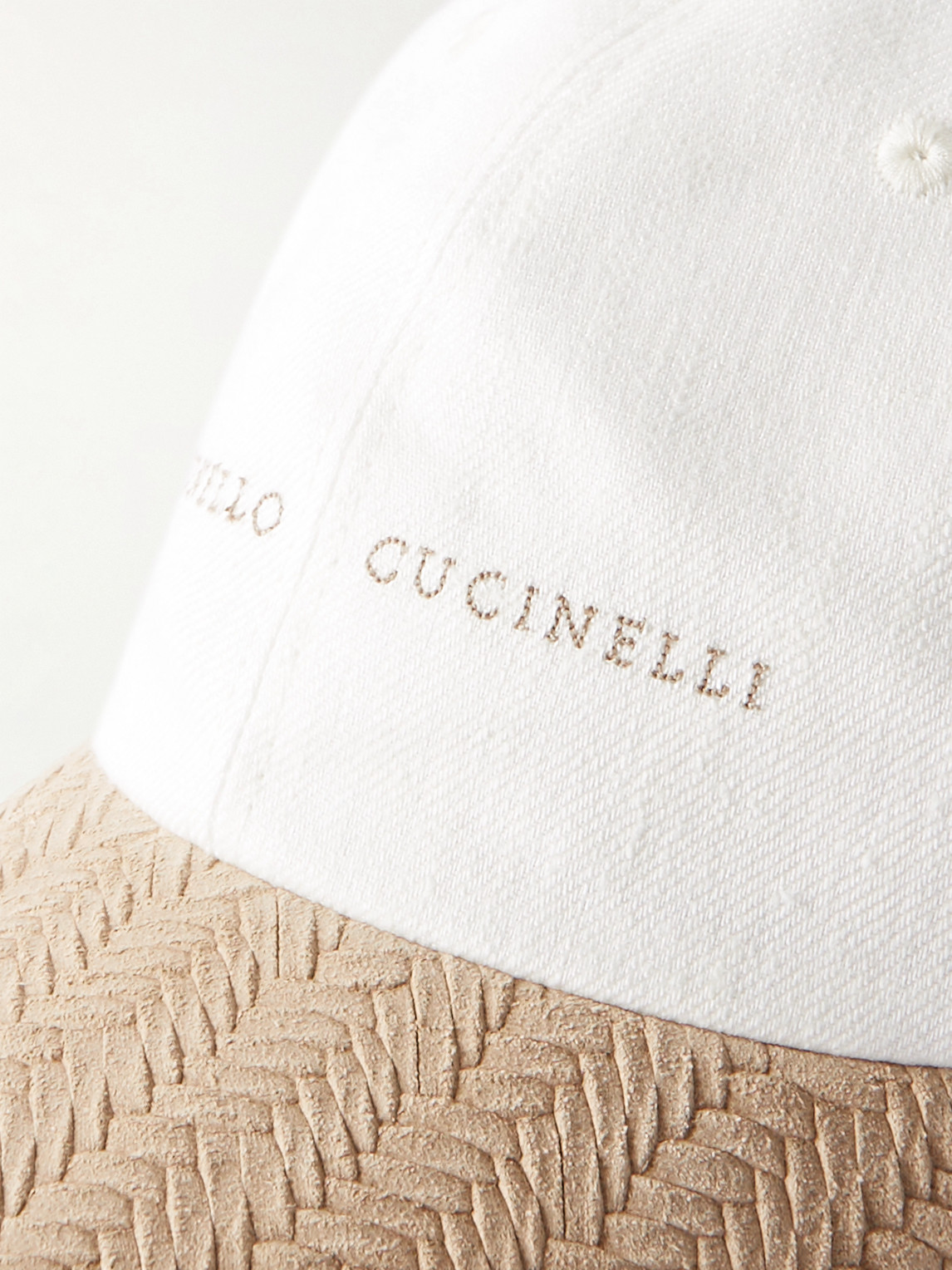 Shop Brunello Cucinelli Logo-embroidered Woven Suede And Linen-denim Baseball Cap In White