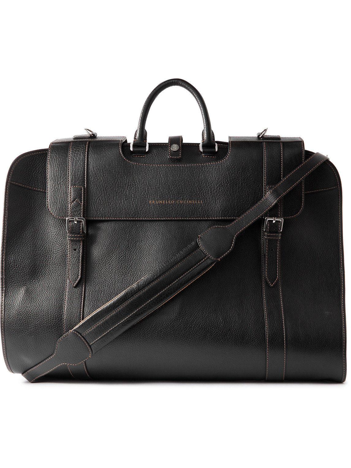 Brunello Cucinelli Full-grain Leather Garment Bag In Black