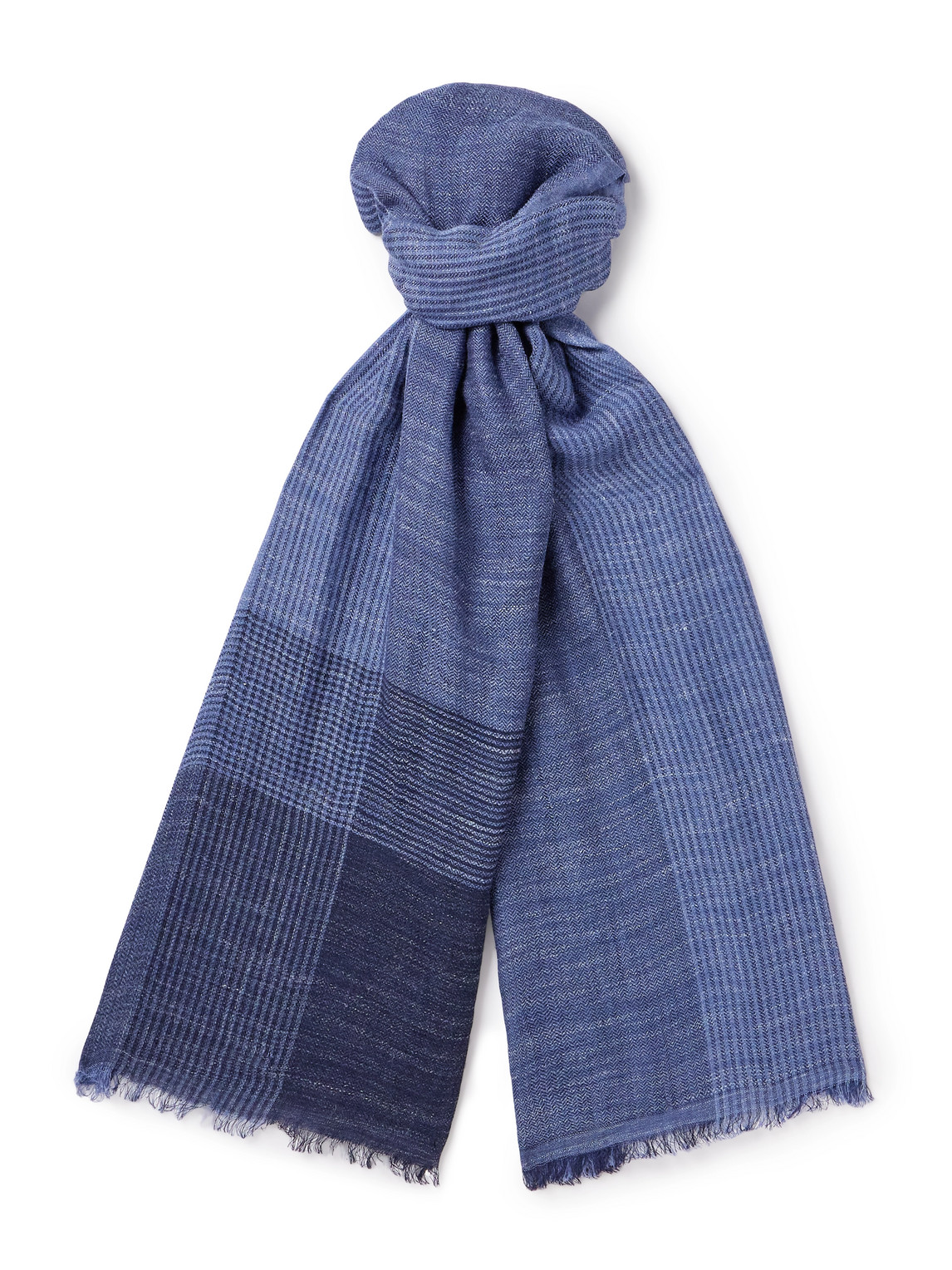 Shop Brunello Cucinelli Colour-block Silk And Linen-blend Scarf In Blue