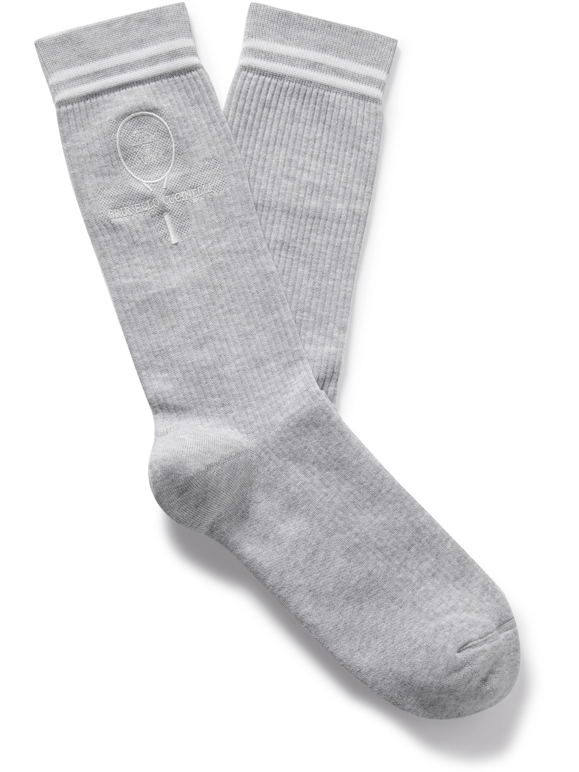 Logo-Embroidered Striped Ribbed Cotton-Blend Socks