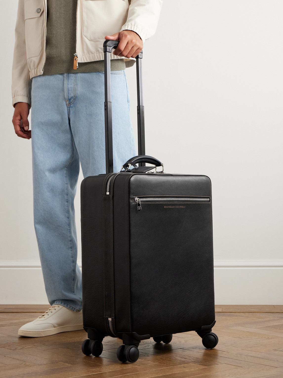 Brunello Cucinelli Full-grain Leather Carry-on Suitcase In Black