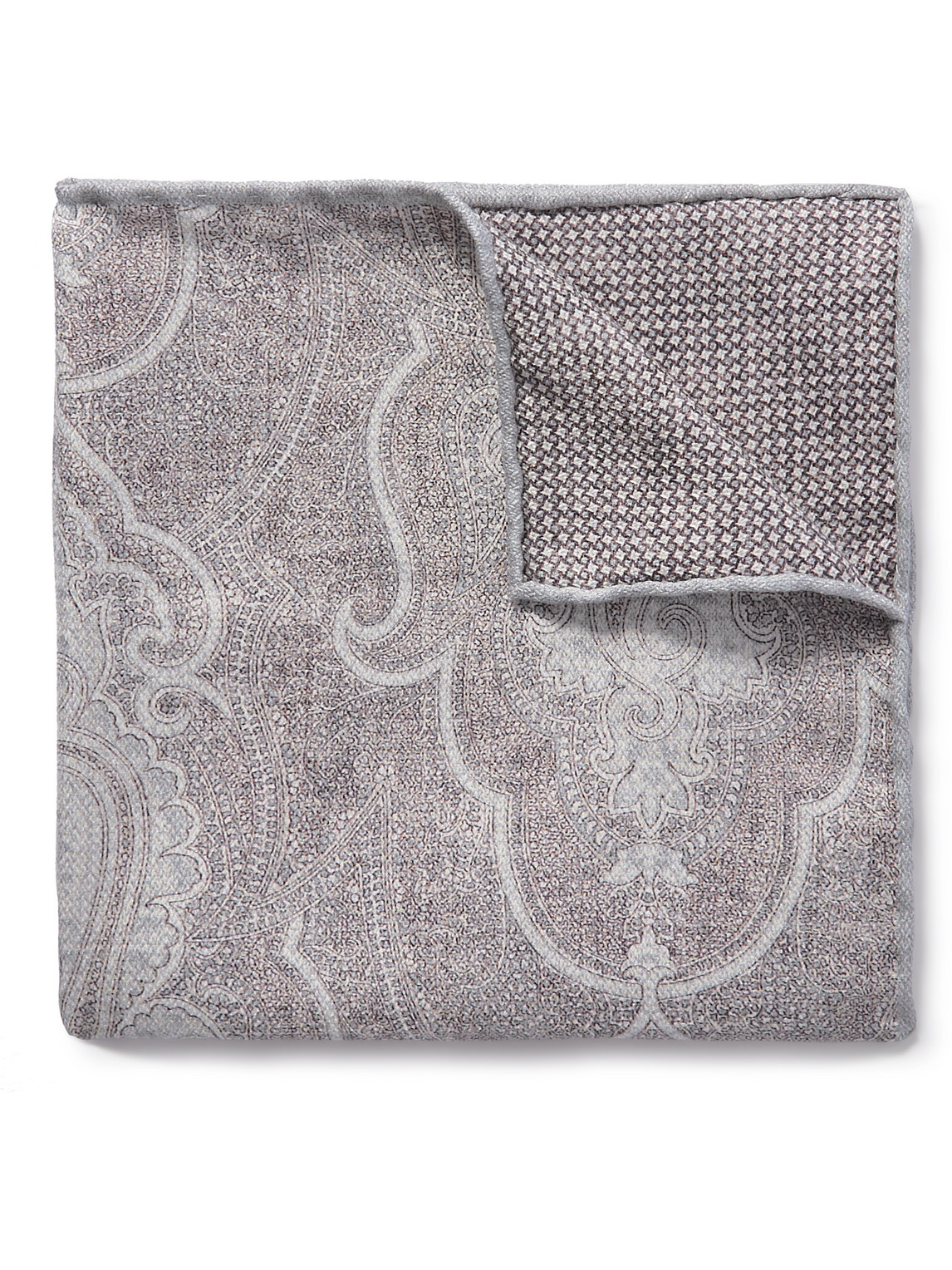 Brunello Cucinelli Reversible Printed Silk Pocket Square In Gray