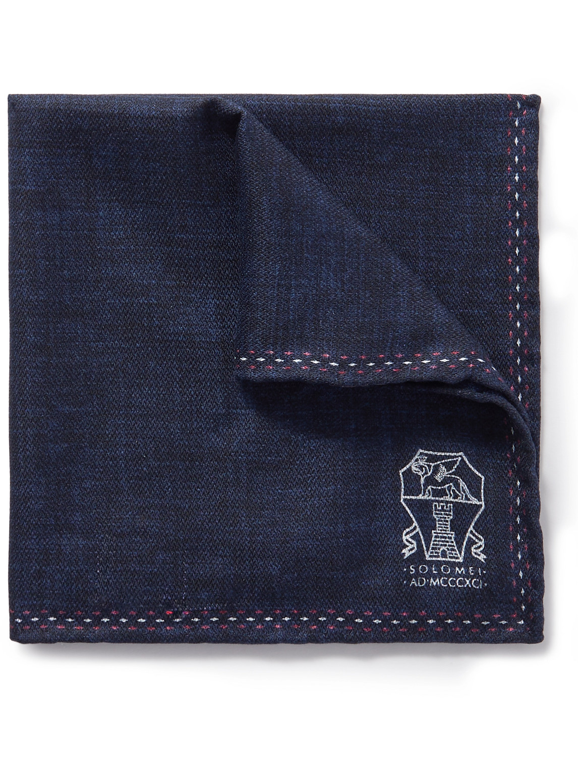 Brunello Cucinelli Logo-print Silk Pocket Square In Blue