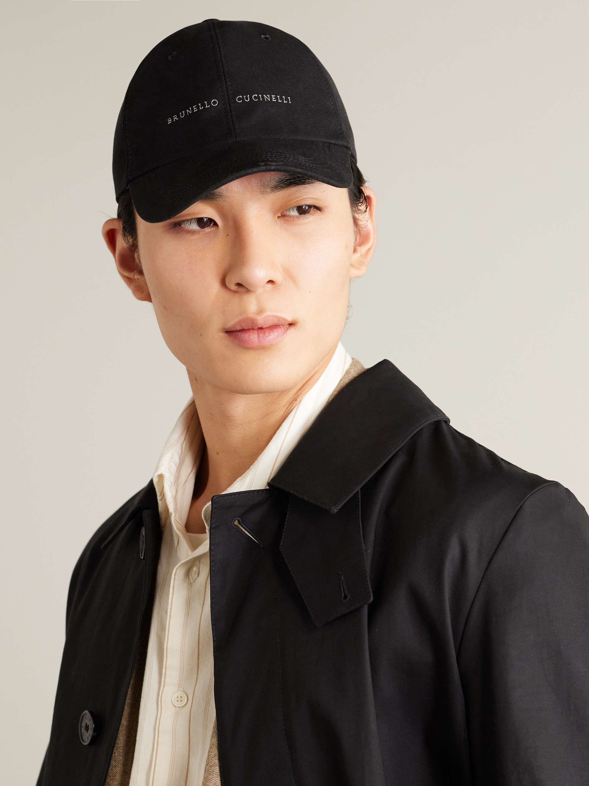 BRUNELLO CUCINELLI Logo-Embroidered Leather-Trimmed Cotton-Twill Baseball Cap