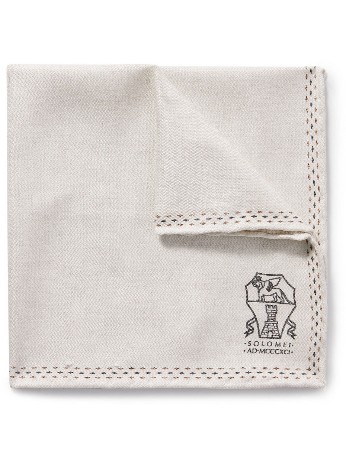 Brunello Cucinelli Logo-print Silk Pocket Square In Neutrals