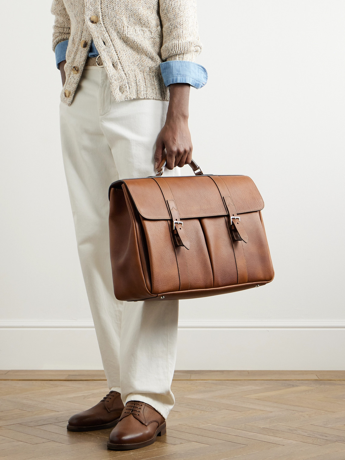 Shop Brunello Cucinelli Full-grain Leather Briefcase In Brown