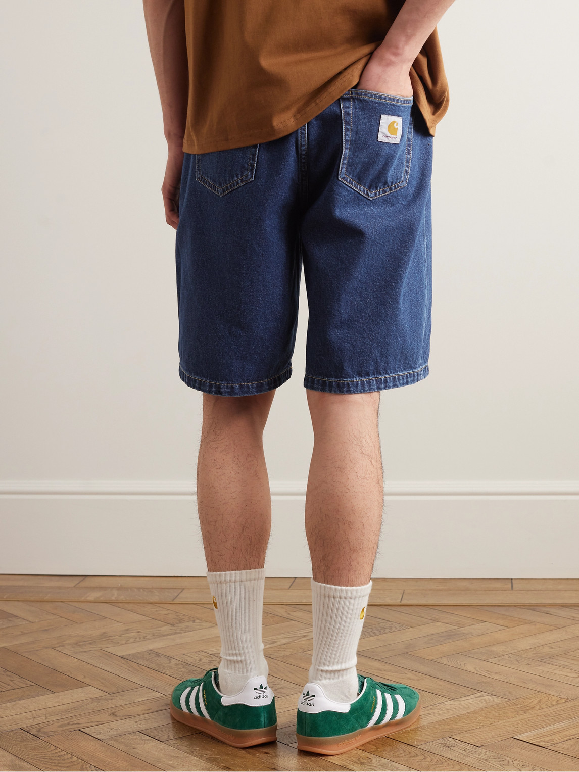 Carhartt Rear Logo-patch Denim Shorts In Blue