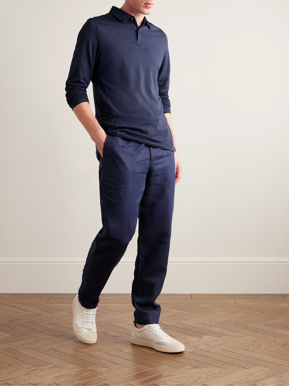 Shop Derek Rose Ramsay 2 Slim-fit Stretch Cotton-blend Piqué Polo Shirt In Blue