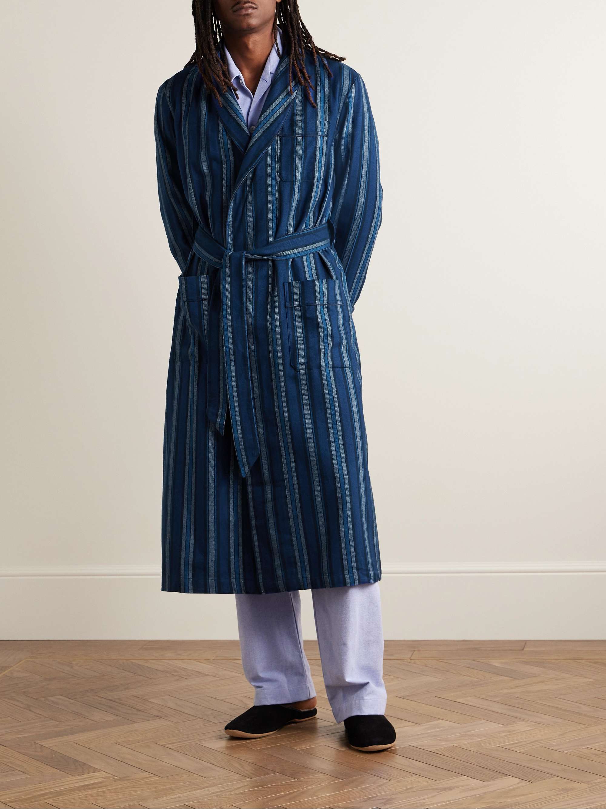 DEREK ROSE Kelburn 38 Striped Cotton-Flannel Robe for Men