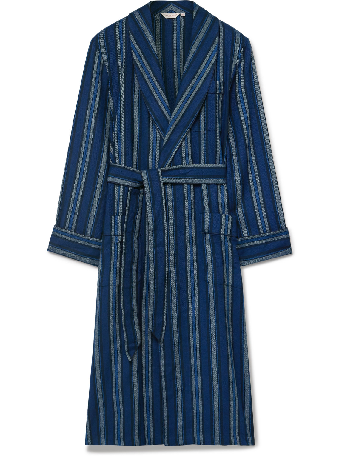 Derek Rose Kelburn 38 Striped Cotton-flannel Robe In Blue