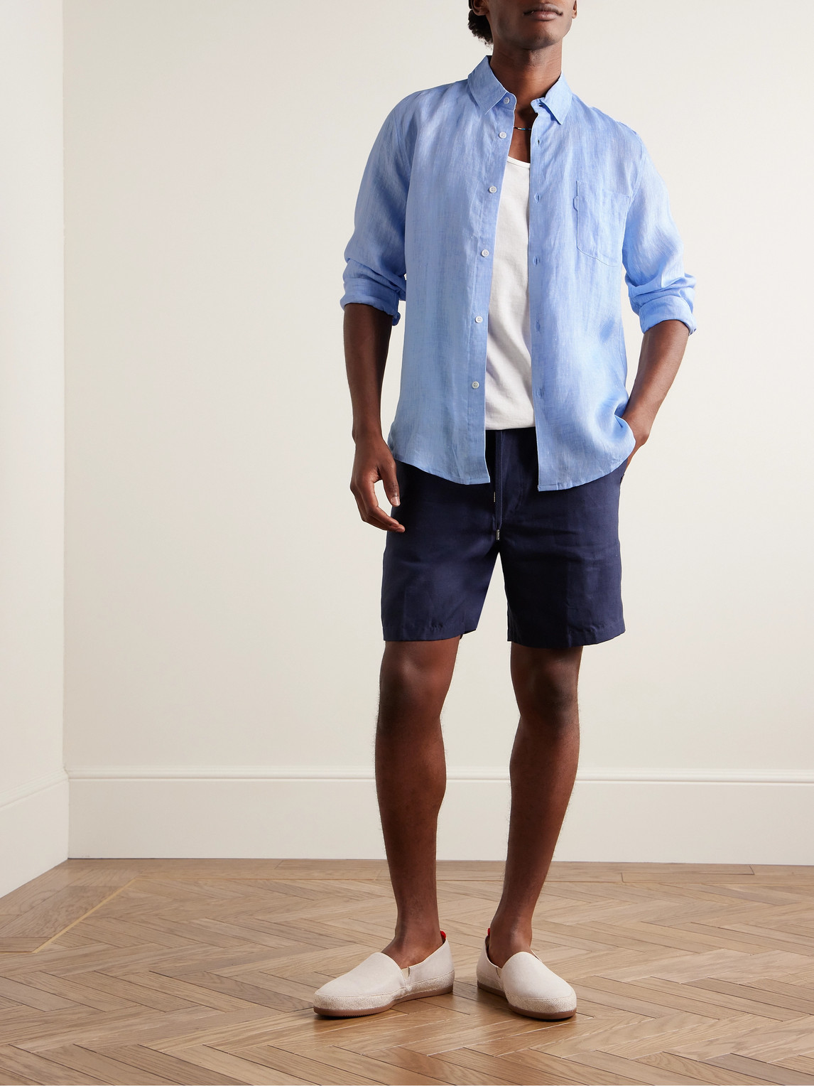 Shop Derek Rose Monaco 1 Linen Shirt In Blue