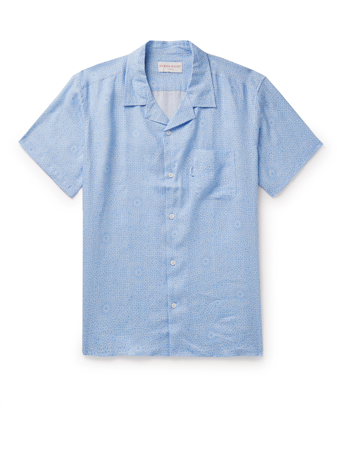 Shop Derek Rose Milan 23 Camp-collar Printed Linen Shirt In Blue