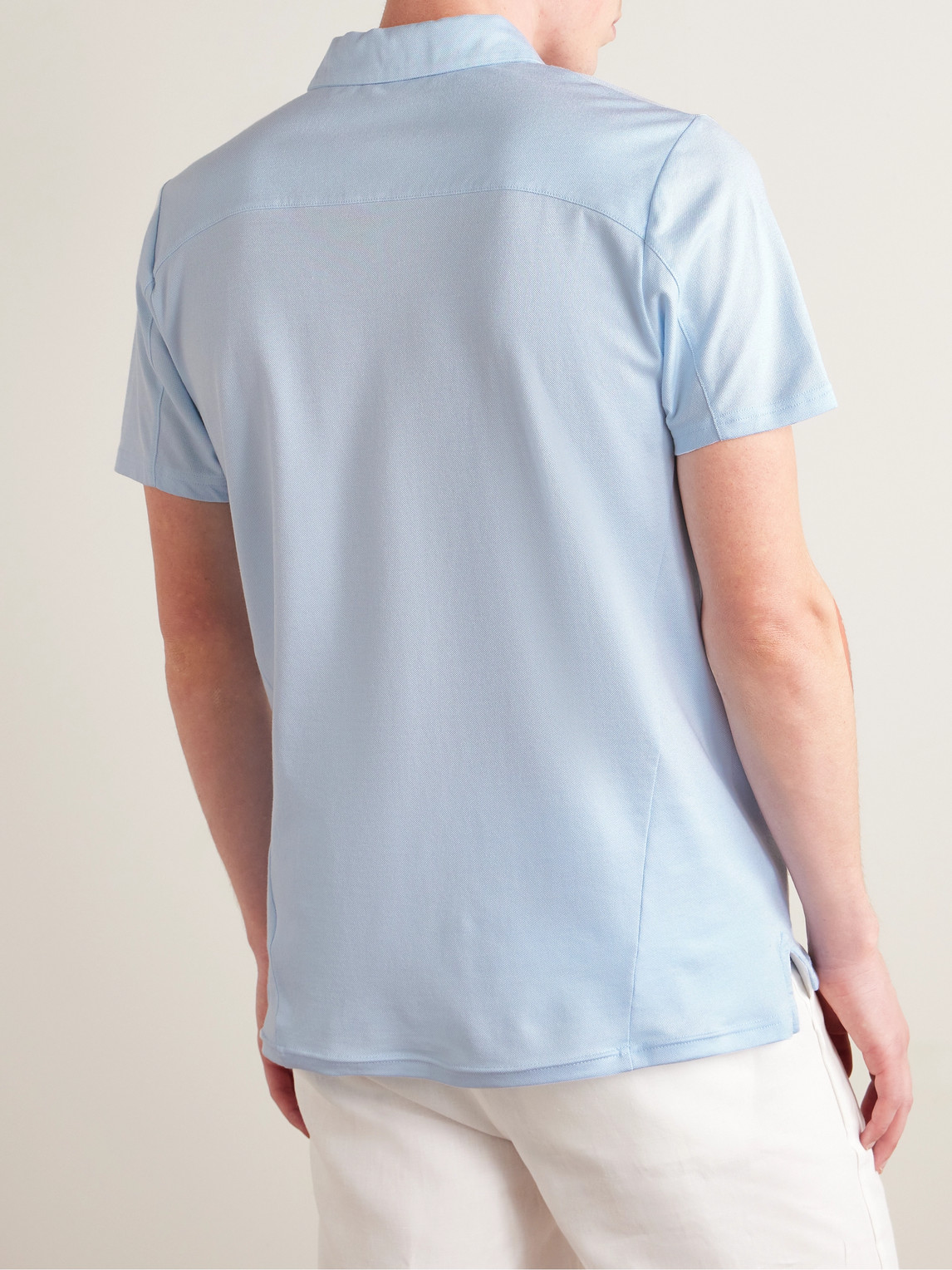 Shop Derek Rose Ramsay Stretch-cotton And Tencel™ Lyocell-blend Piqué Polo Shirt In Blue