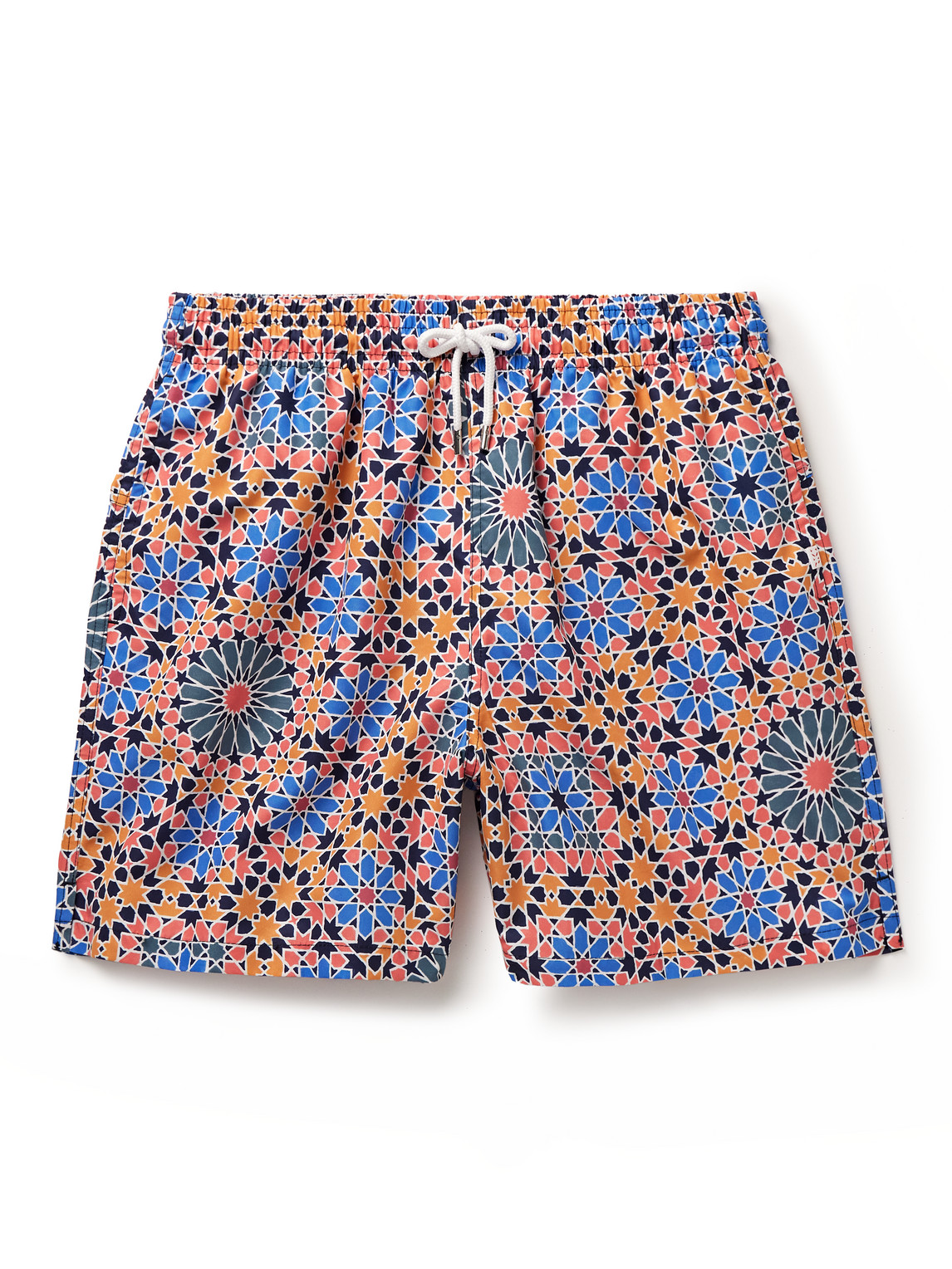 Shop Derek Rose Tropez 15 Straight-leg Mid-length Printed Swim Shorts In Orange