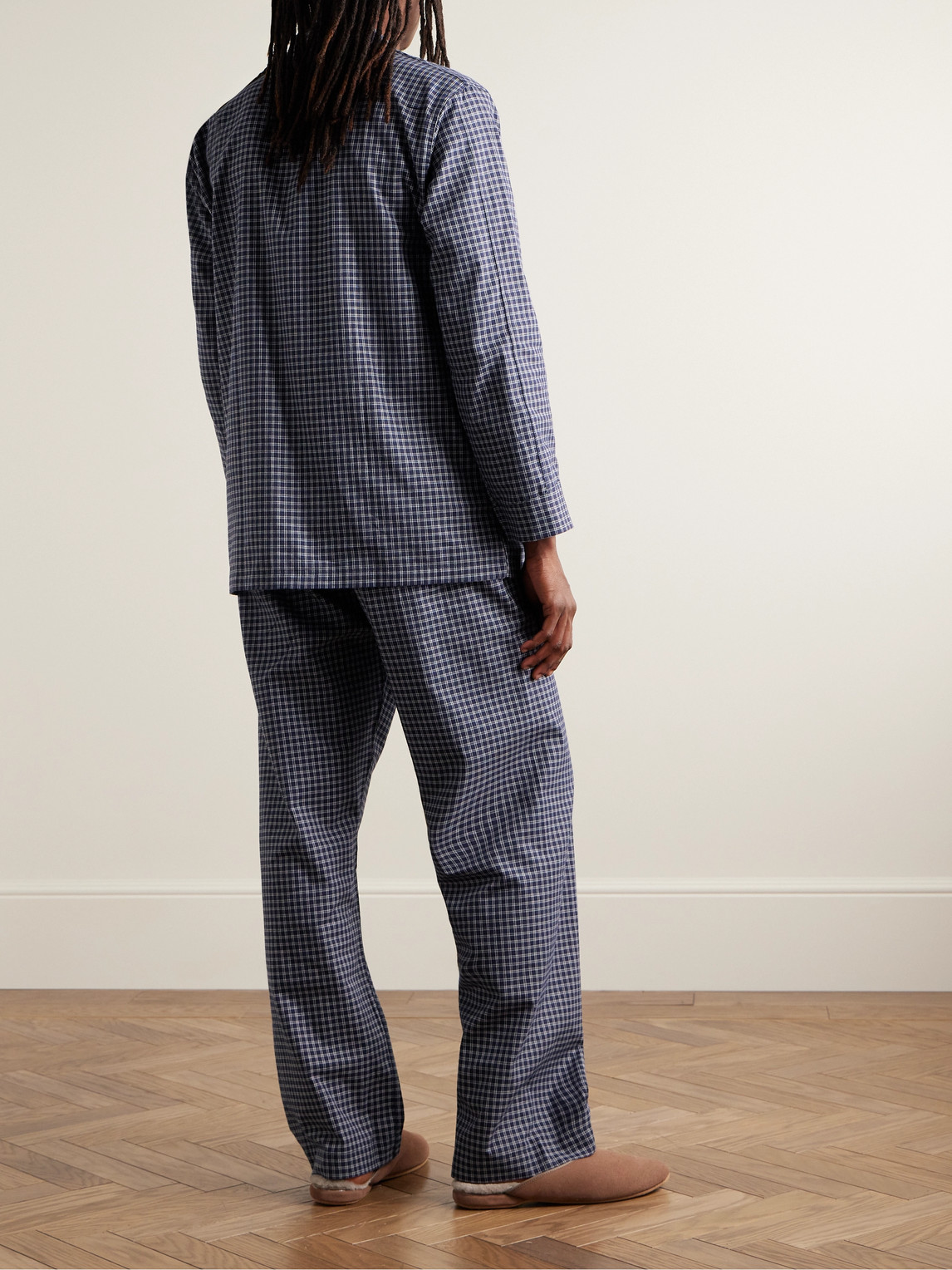 Shop Derek Rose Braemar 32 Checked Brushed Cotton-twill Pyjama Set In Blue