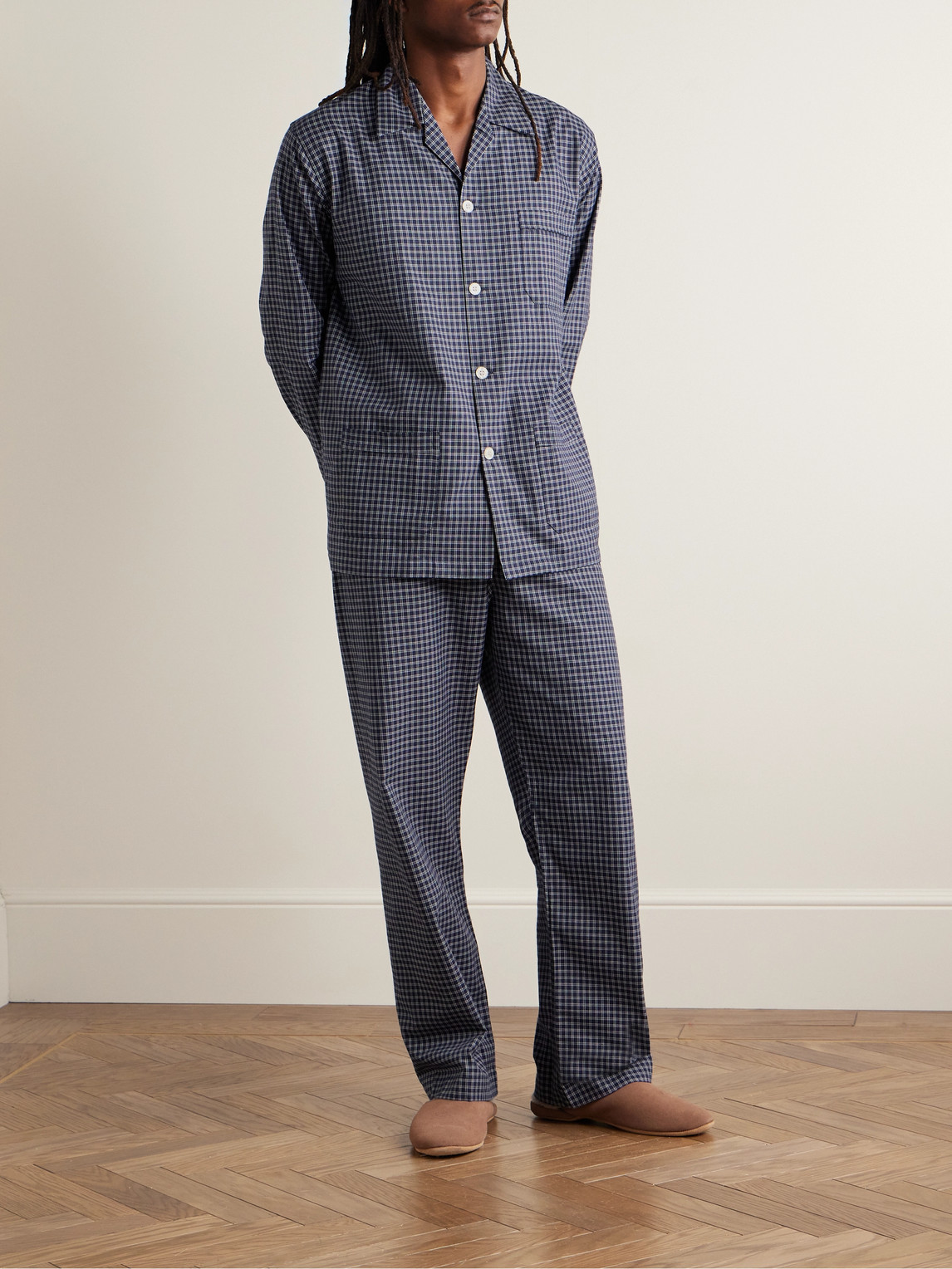 Shop Derek Rose Braemar 32 Checked Brushed Cotton-twill Pyjama Set In Blue