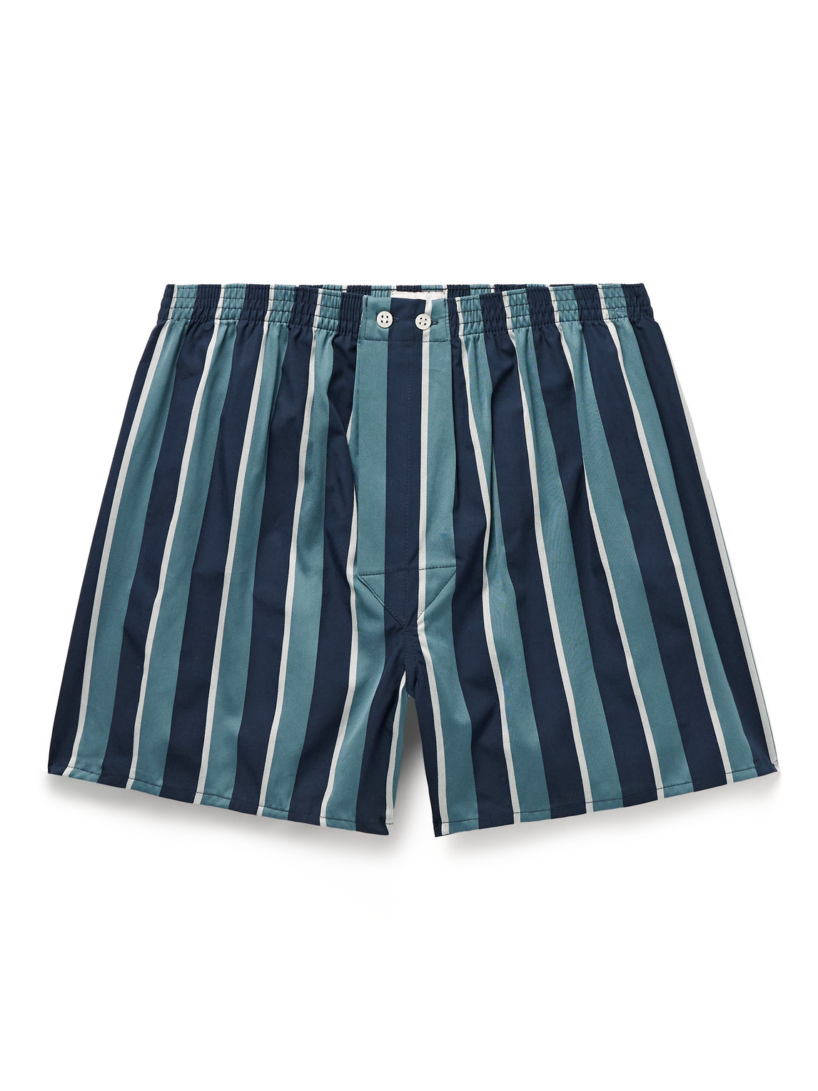 Derek Rose Royal 221 Slim-fit Striped Cotton-poplin And Twill Boxer Shorts In Blue