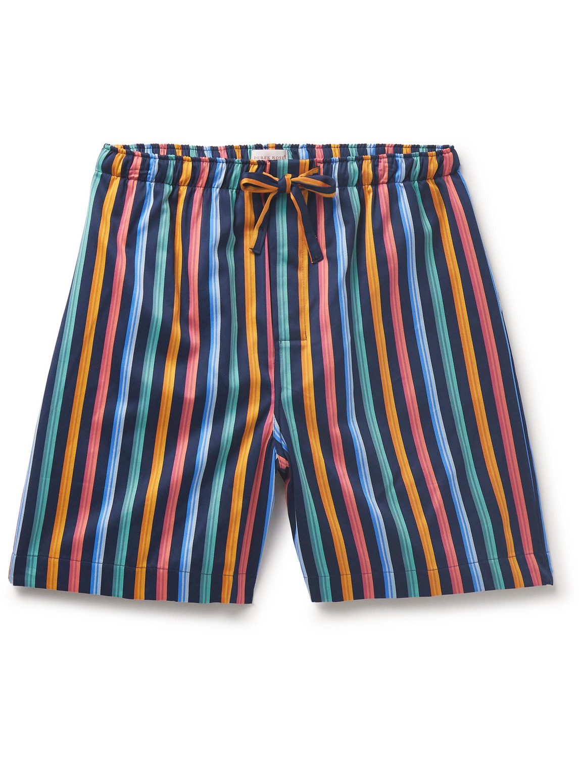 Derek Rose Wellington 56 Striped Cotton-satin Drawstring Pyjama Shorts In Blue