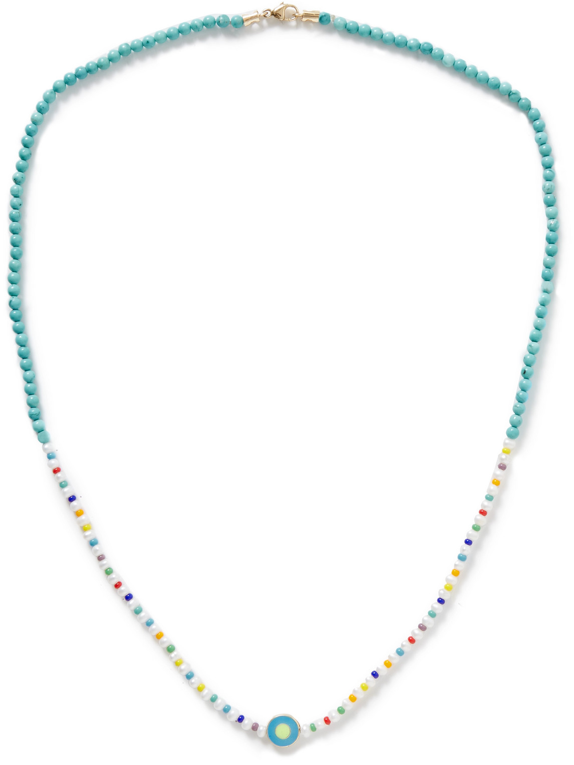 Luis Morais Gold, Enamel, Glass And Pearl Beaded Necklace In Blue