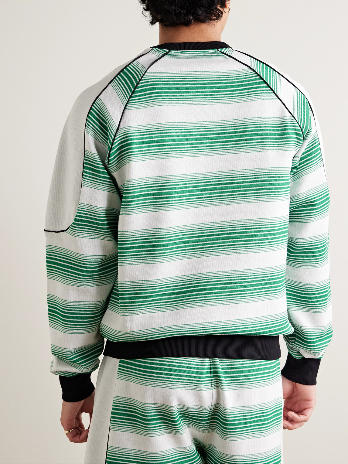 Shop Casablanca Logo-embroidered Striped Cotton-blend Sweatshirt In Green