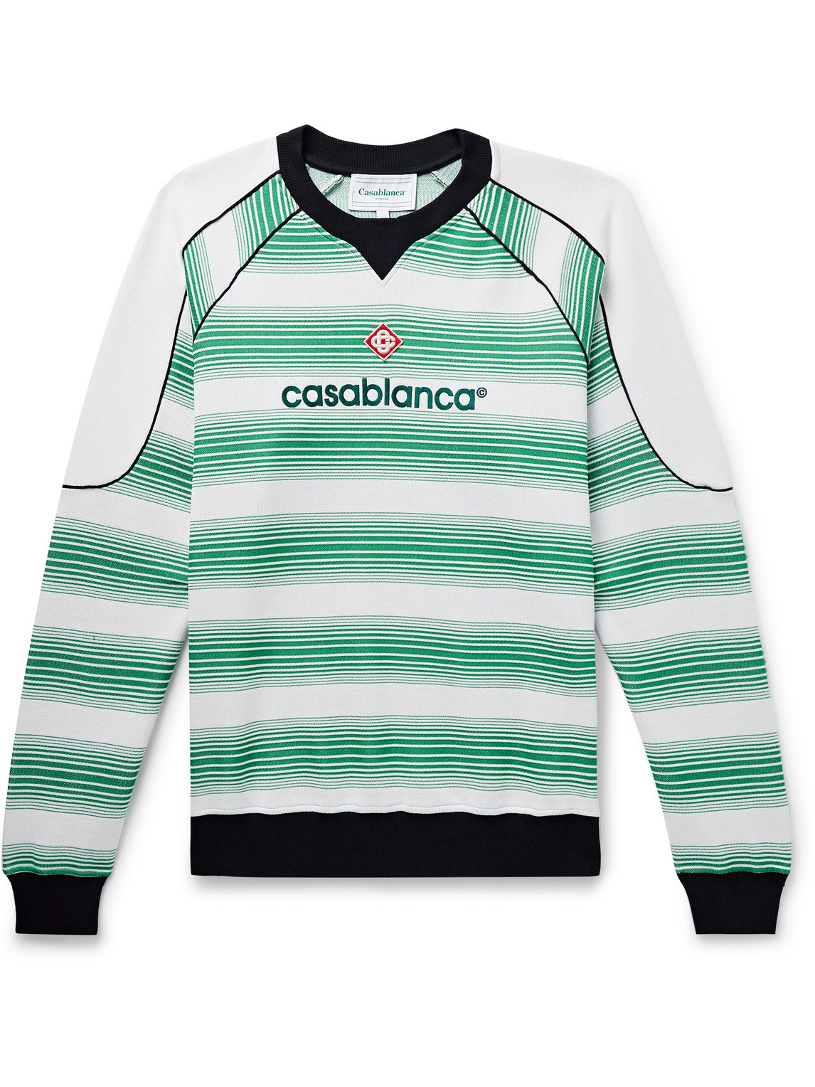Shop Casablanca Logo-embroidered Striped Cotton-blend Sweatshirt In Green