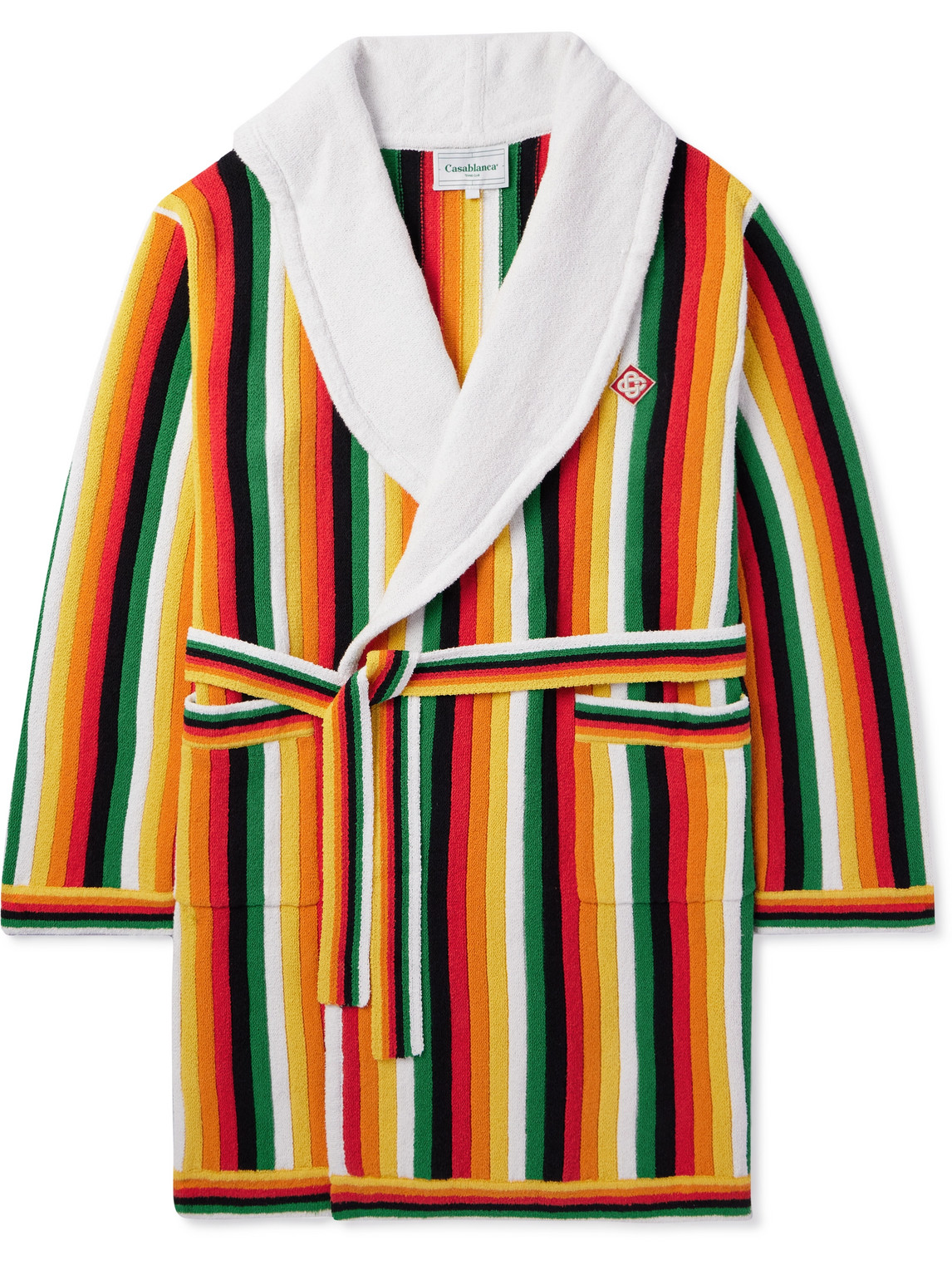 Casablanca Logo-appliqued Striped Cotton-blend Terry Dressing Gown In Orange