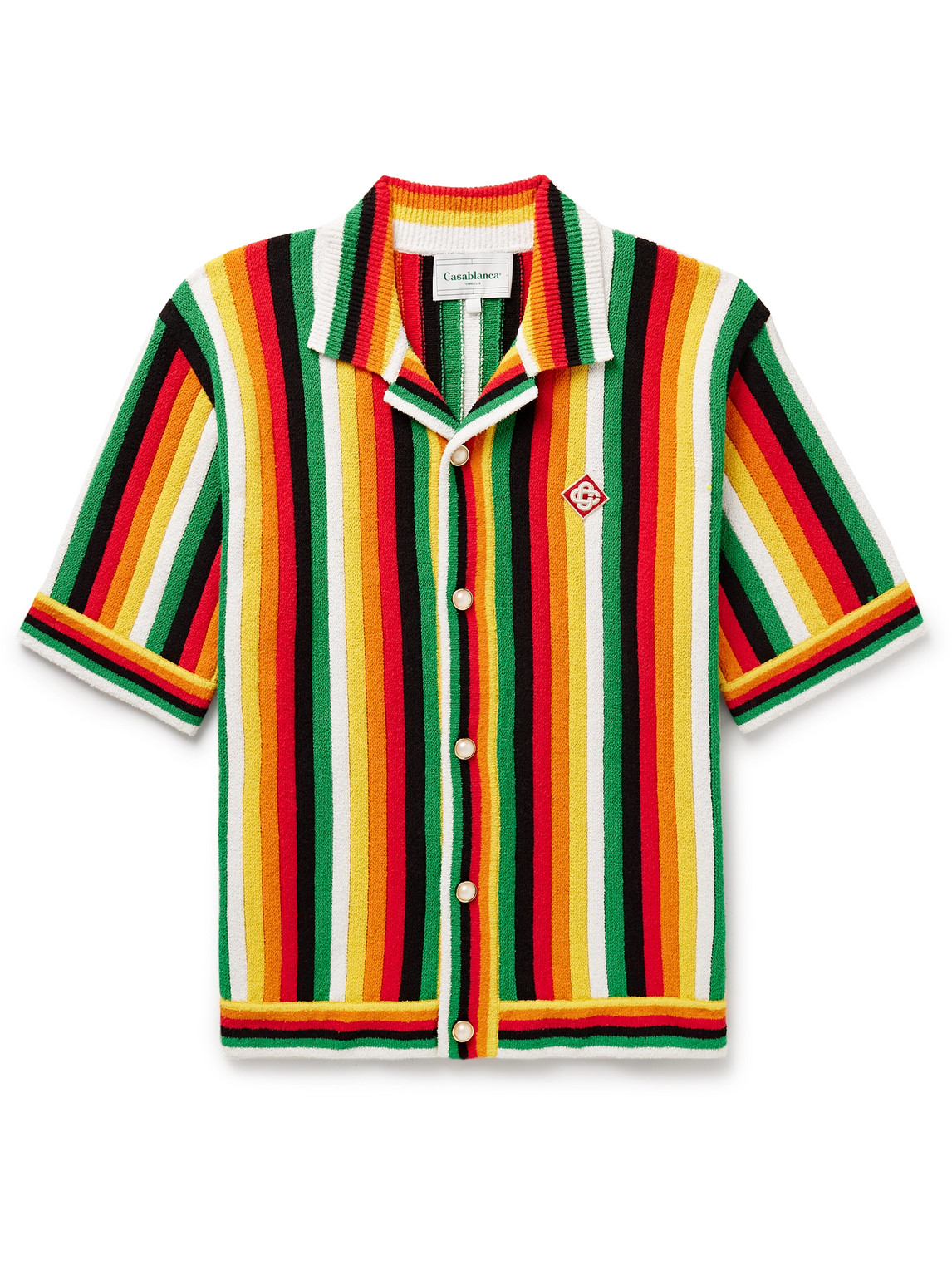 Shop Casablanca Camp-collar Logo-appliquéd Striped Cotton-blend Terry Shirt In Multi