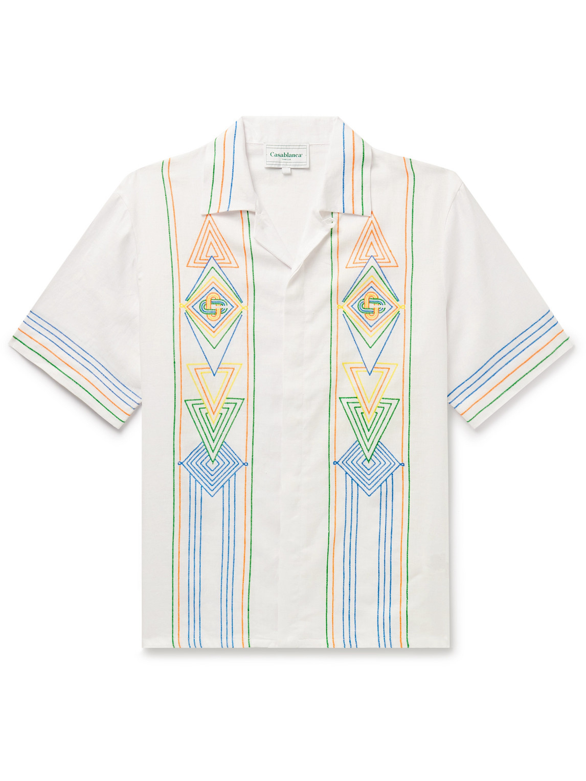 Casablanca La Fil De La Musique Convertible-collar Embroidered Linen Shirt In White