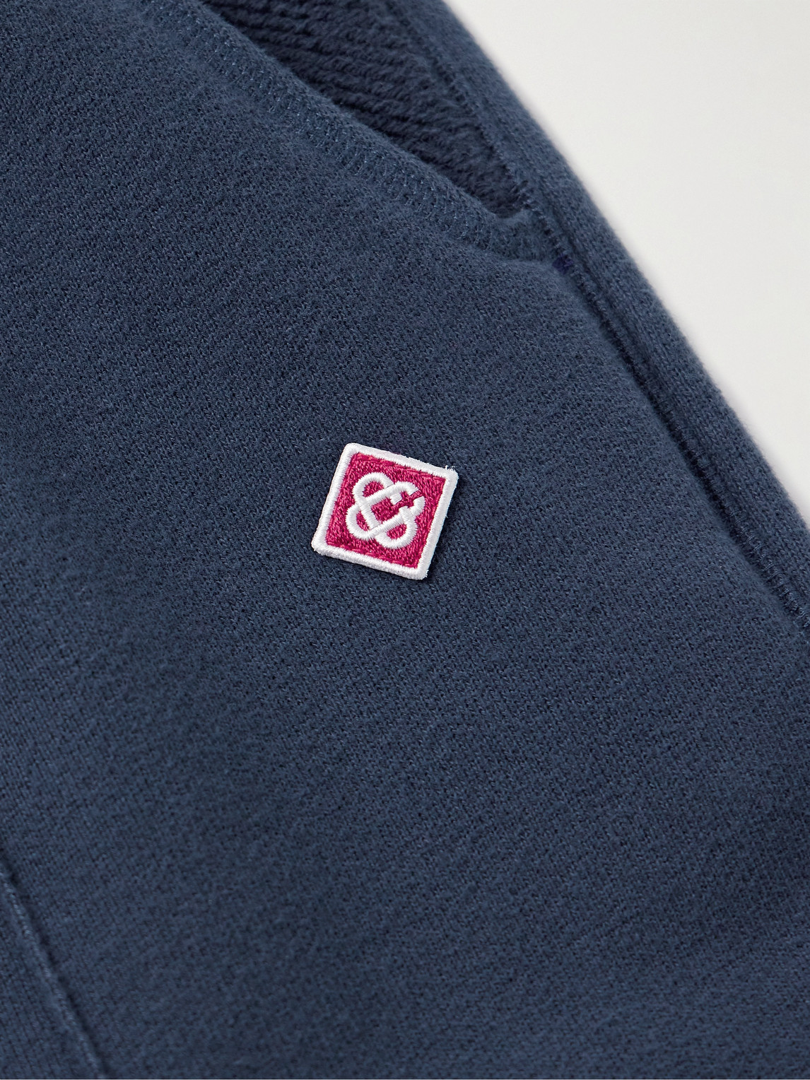 Shop Casablanca Lounge Straight-leg Logo-appliquéd Organic Cotton-jersey Drawstring Sweatpants In Blue